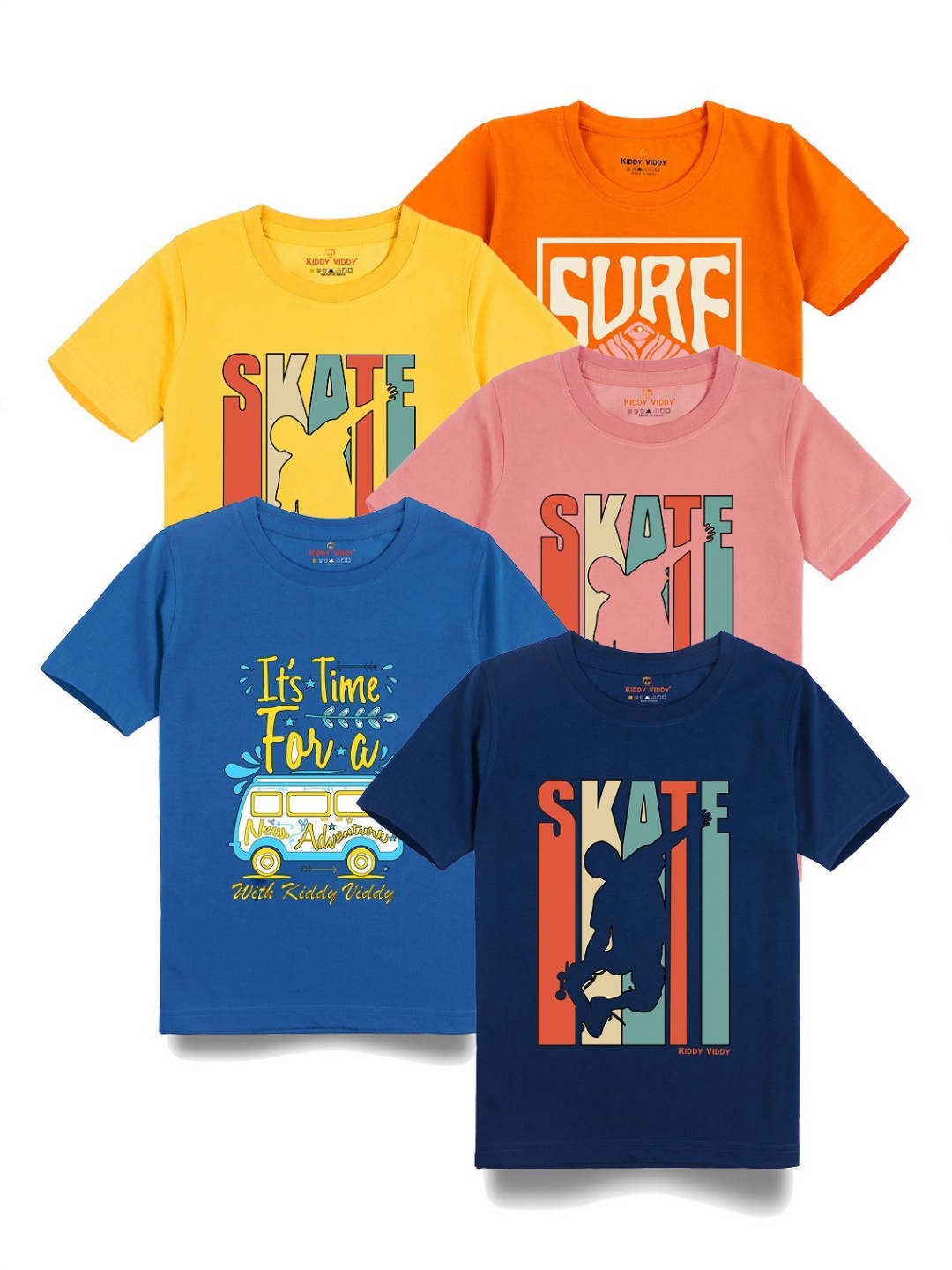 Kiddy Viddy Boys Pack Of 5 Typography Printed Round Neck Cotton T-shirts, Yellow
Kiddy Viddy Boys Pack Of 5 Typography Printed Round Neck Cotton T-shirts, Yellow