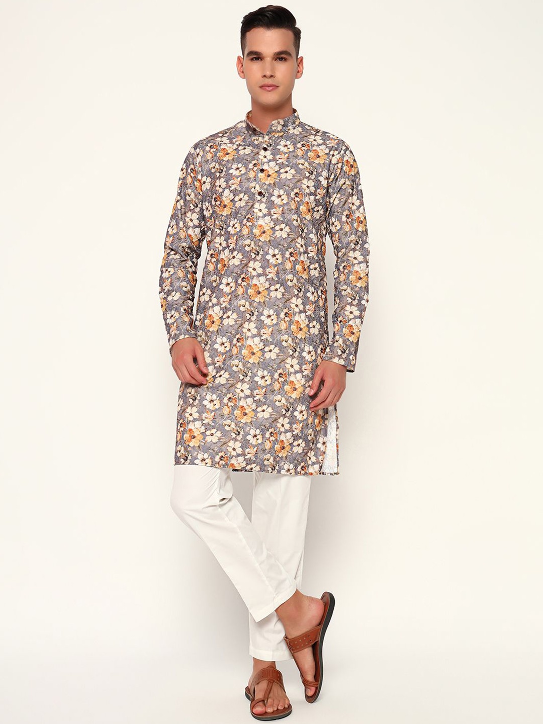 ZARI Floral Printed Thread Work Jacquard Weave Mandarin Collar Cotton Straight Kurta, Grey
ZARI Floral Printed Thread Work Jacquard Weave Mandarin Collar Cotton Straight Kurta, Grey