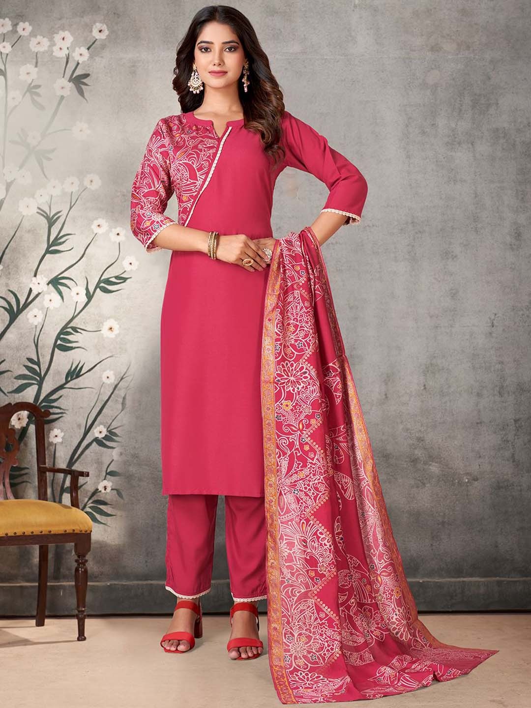KALINI Ethnic Motifs Printed Mandarin Collar Straight Kurta with Palazzos & Dupatta, Pink
KALINI Ethnic Motifs Printed Mandarin Collar Straight Kurta with Palazzos & Dupatta, Pink