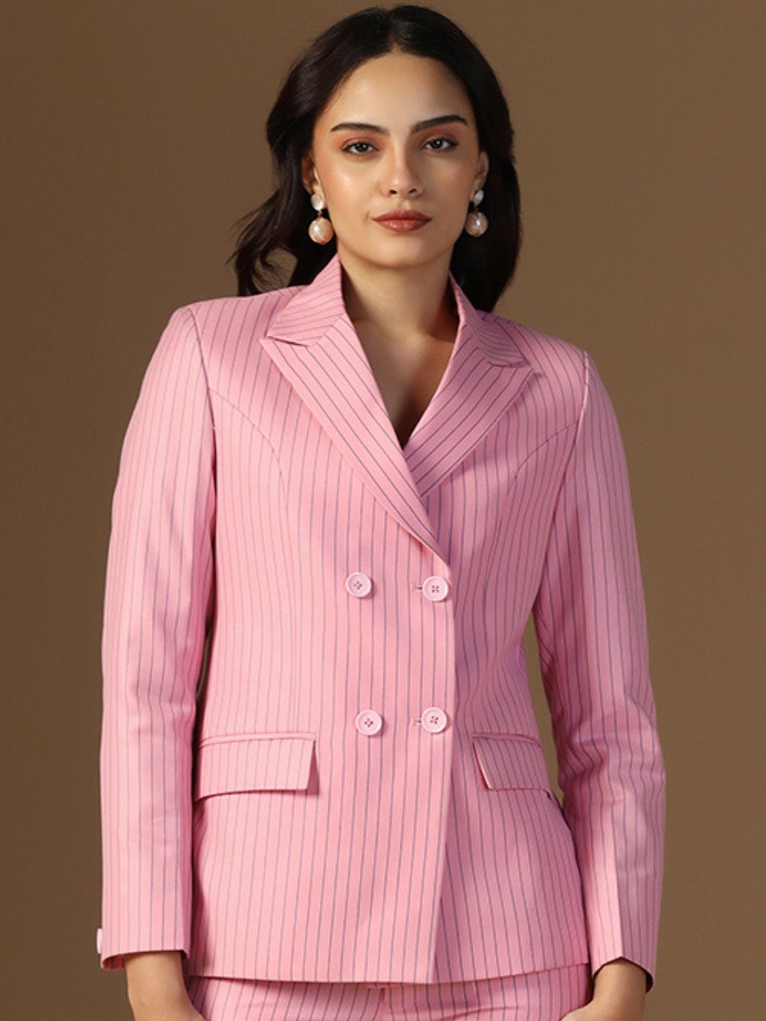 TAHVO Striped Peaked Lapel Collar Double-Breasted Formal Blazer, Pink
TAHVO Striped Peaked Lapel Collar Double-Breasted Formal Blazer, Pink