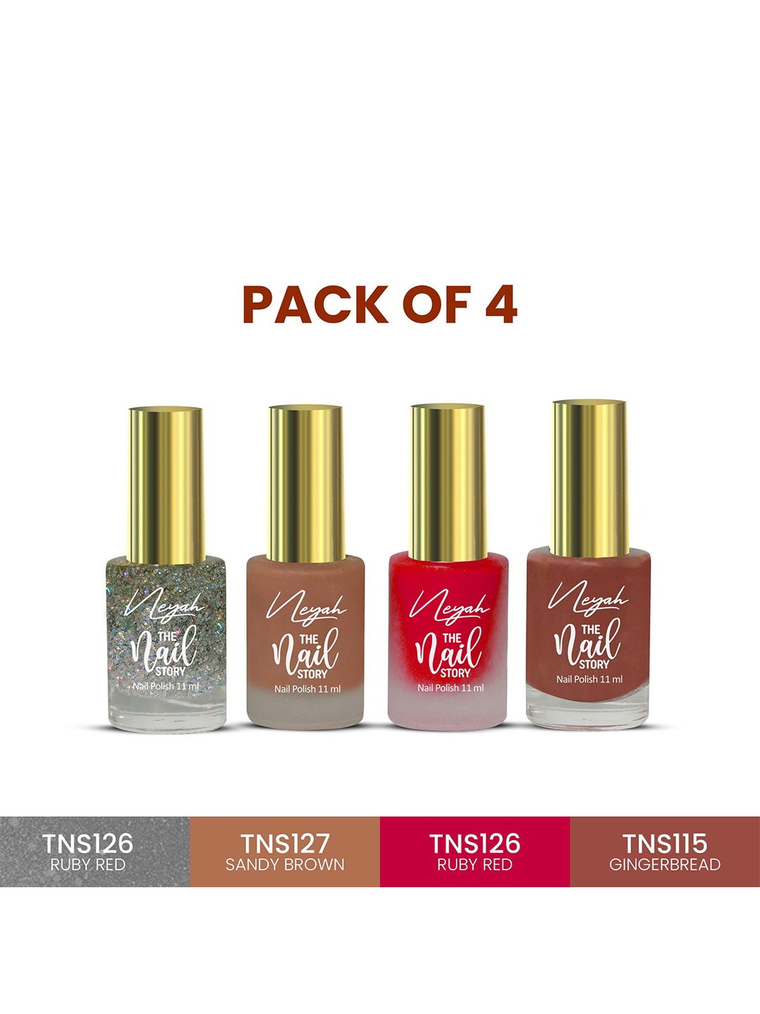 Neyah The Nail Story Set Of 4 Nail Polish- 11 ml Each - TNS126- TNS127 - TNS115, Grey
Neyah The Nail Story Set Of 4 Nail Polish- 11 ml Each - TNS126- TNS127 - TNS115, Grey