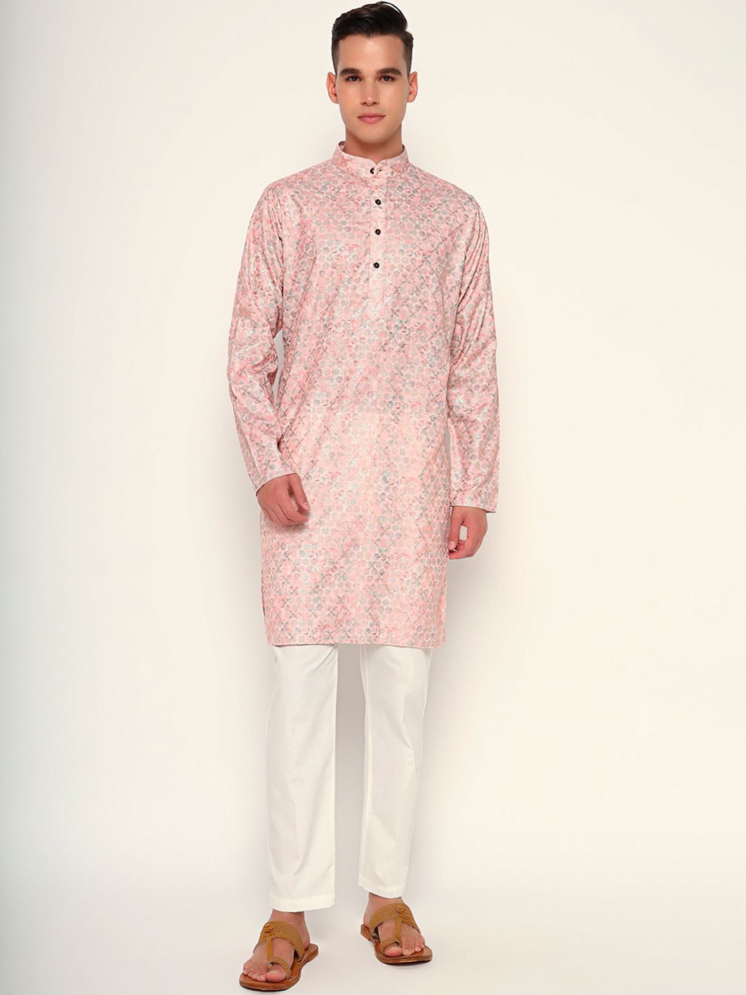 ZARI Floral Printed Zari Jacquard Weave Mandarin Collar Cotton Straight Kurta, Pink
ZARI Floral Printed Zari Jacquard Weave Mandarin Collar Cotton Straight Kurta, Pink