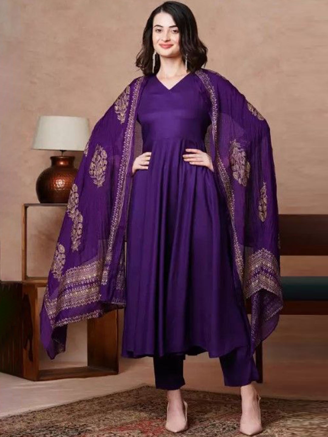 PYARI - A style for every story V Neck Anarkali Kurta with Trousers & Dupatta, Purple
PYARI - A style for every story V Neck Anarkali Kurta with Trousers & Dupatta, Purple