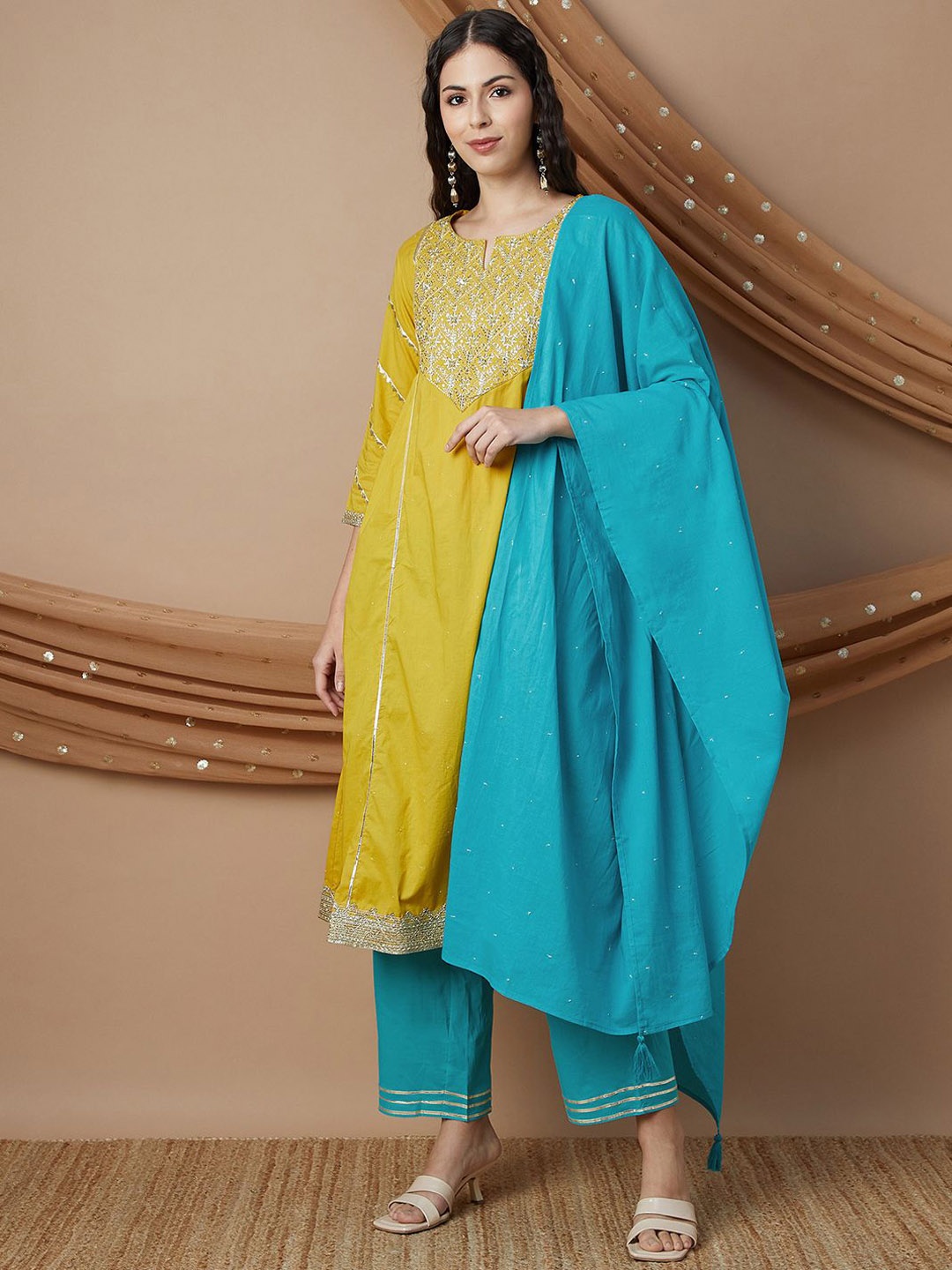 Melange by Lifestyle Embroidered Gotta Patti Pure Cotton Kurta With Trousers & Dupatta, Mustard
Melange by Lifestyle Embroidered Gotta Patti Pure Cotton Kurta With Trousers & Dupatta, Mustard