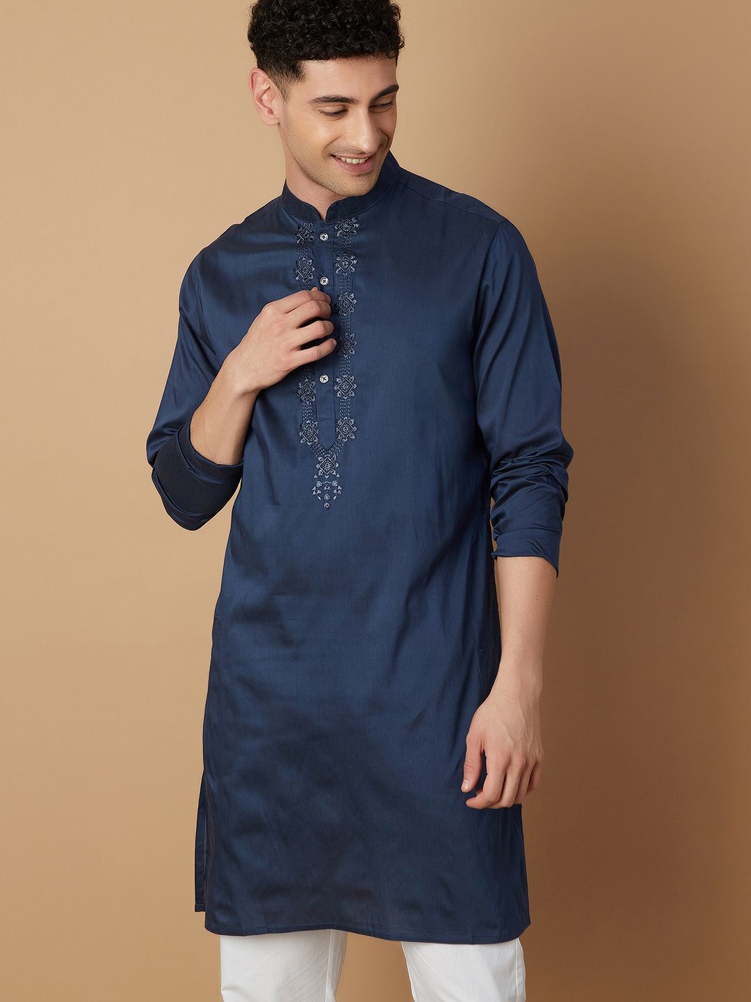 Melange by Lifestyle Floral Yoke Design Thread Work Mandarin Collar Straight Kurta, Blue
Melange by Lifestyle Floral Yoke Design Thread Work Mandarin Collar Straight Kurta, Blue