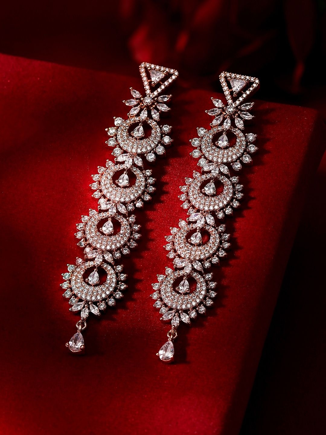 Priyaasi Rose Gold-Plated American Diamond Stone Studded Floral Contemporary Drop Earrings
Priyaasi Rose Gold-Plated American Diamond Stone Studded Floral Contemporary Drop Earrings