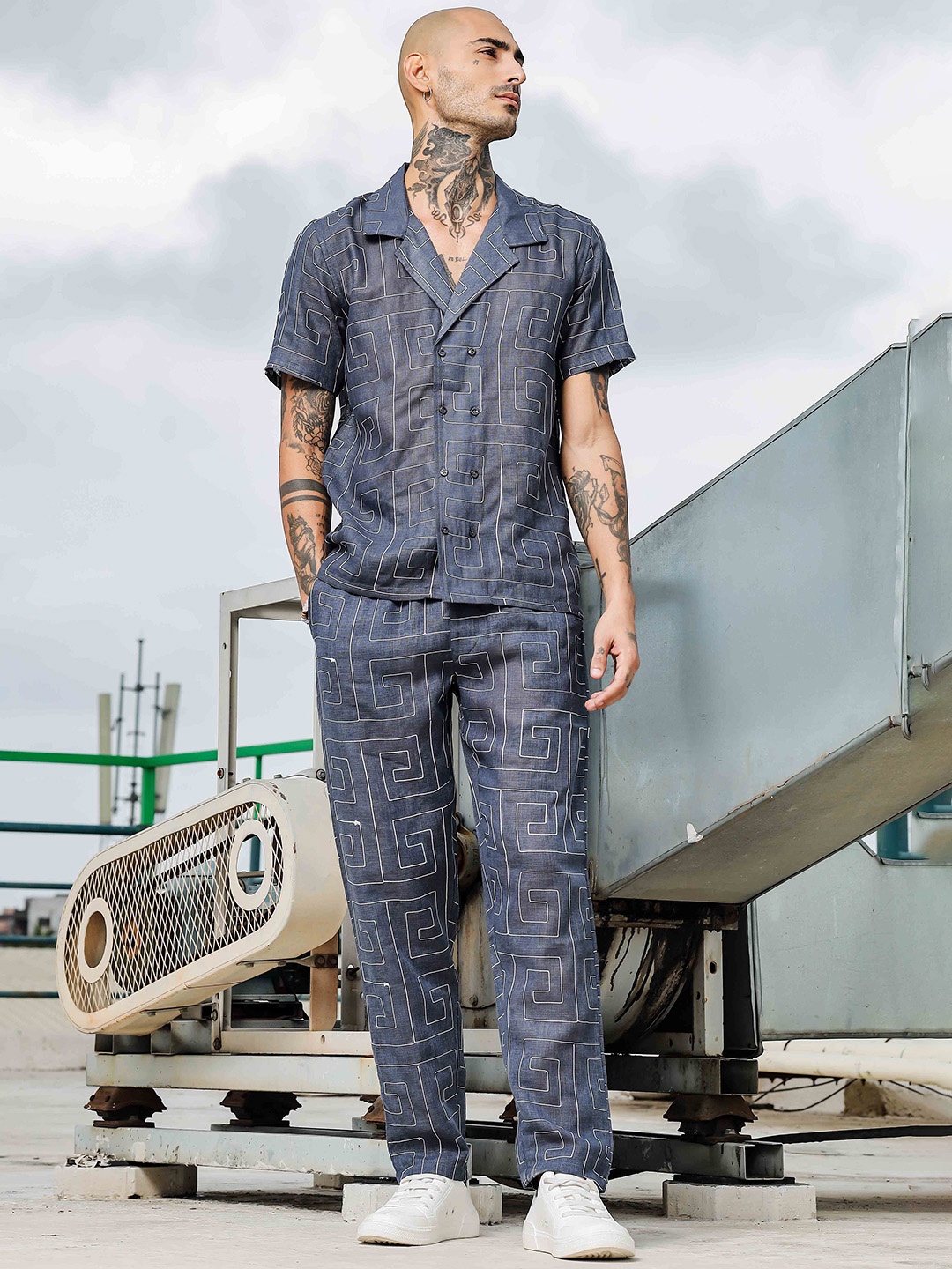 House of Koala Notched Lapel Collar Embroidered Linen Shirt With Trousers Co-Ords Set, Grey
House of Koala Notched Lapel Collar Embroidered Linen Shirt With Trousers Co-Ords Set, Grey