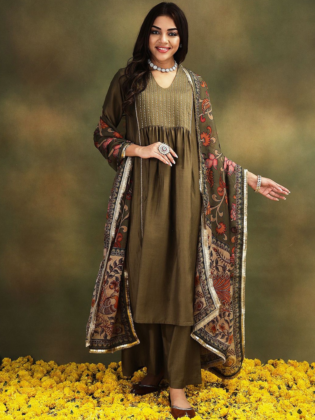 Stylefables Yoke Design Sequinned Pure Cotton Anarkali Kurta with Palazzos & Dupatta, Green
Stylefables Yoke Design Sequinned Pure Cotton Anarkali Kurta with Palazzos & Dupatta, Green