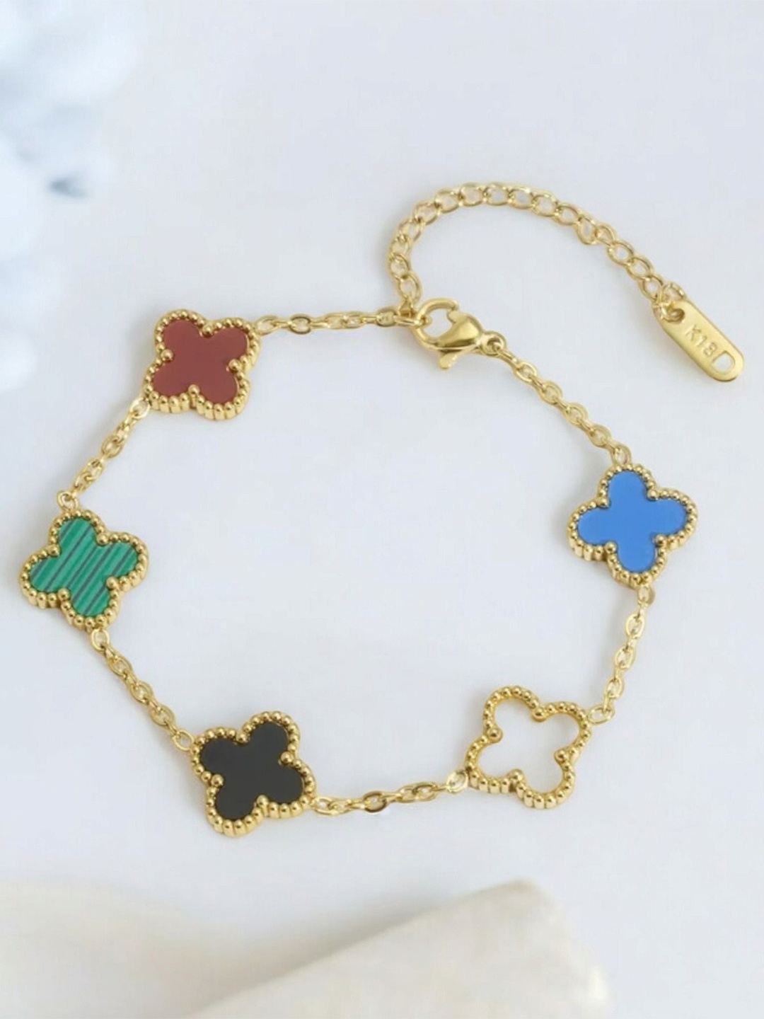 KARISHMA KREATIONS Gold-Plated Stainless Steel Four Leaf Clover Non Tarnish Link Bracelet
KARISHMA KREATIONS Gold-Plated Stainless Steel Four Leaf Clover Non Tarnish Link Bracelet