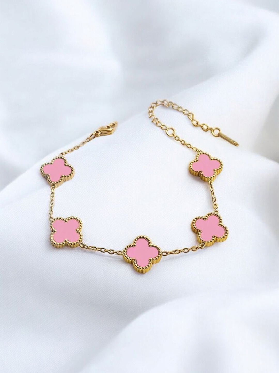 KARISHMA KREATIONS Gold-Plated Stainless Steel Four Leaf Clover Non Tarnish Link Bracelet
KARISHMA KREATIONS Gold-Plated Stainless Steel Four Leaf Clover Non Tarnish Link Bracelet