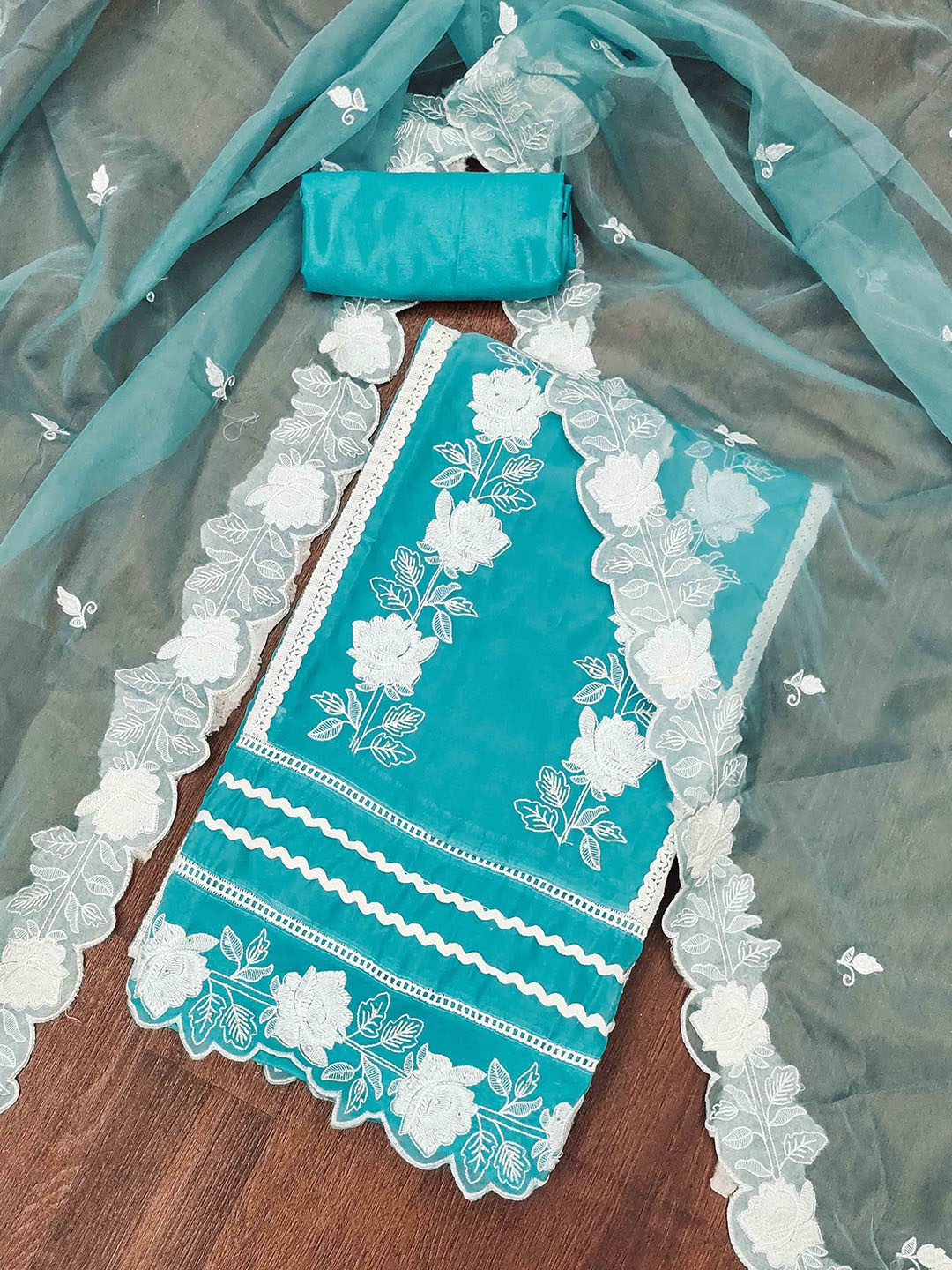 KIMISHA Floral Embroidered Beads and Stones Organza Unstitched Dress Material, Blue
KIMISHA Floral Embroidered Beads and Stones Organza Unstitched Dress Material, Blue
