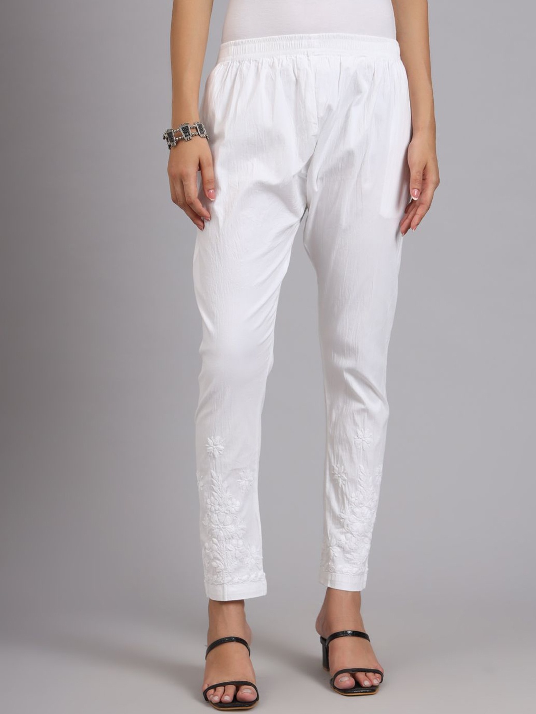 The Chikan Label Women Ethnic Motifs Embroidered Straight Fit Cigarette Trouser, White
The Chikan Label Women Ethnic Motifs Embroidered Straight Fit Cigarette Trouser, White