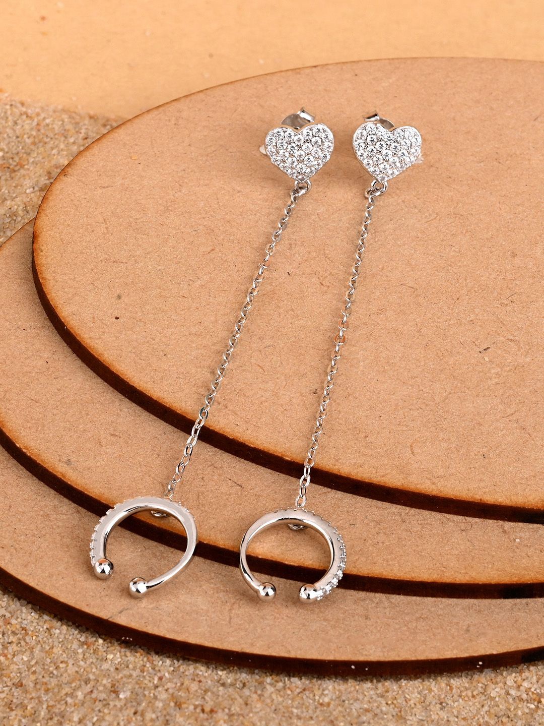 TOUCH925 Pure Silver Cubic Zirconia Studded Contemporary Ethereal Heart Chain Earrings
TOUCH925 Pure Silver Cubic Zirconia Studded Contemporary Ethereal Heart Chain Earrings