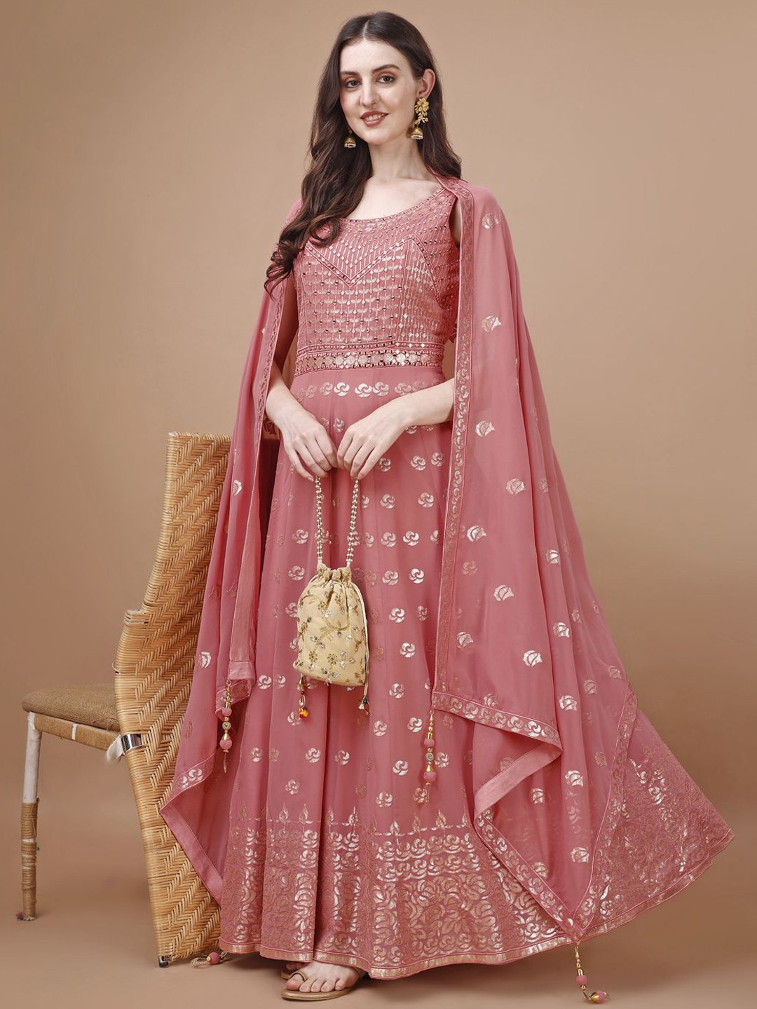 VANAKARA Georgette Embroidered Round Neck Sleeveless Gown Ethnic Dresses With Dupatta, Pink
VANAKARA Georgette Embroidered Round Neck Sleeveless Gown Ethnic Dresses With Dupatta, Pink