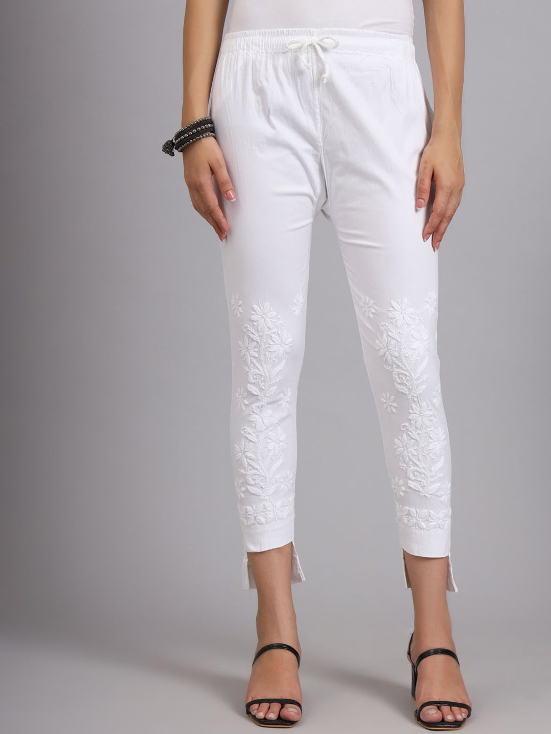 The Chikan Label Women Ethnic Motifs Embroidered Straight Fit Cigarette Trouser, White
The Chikan Label Women Ethnic Motifs Embroidered Straight Fit Cigarette Trouser, White
