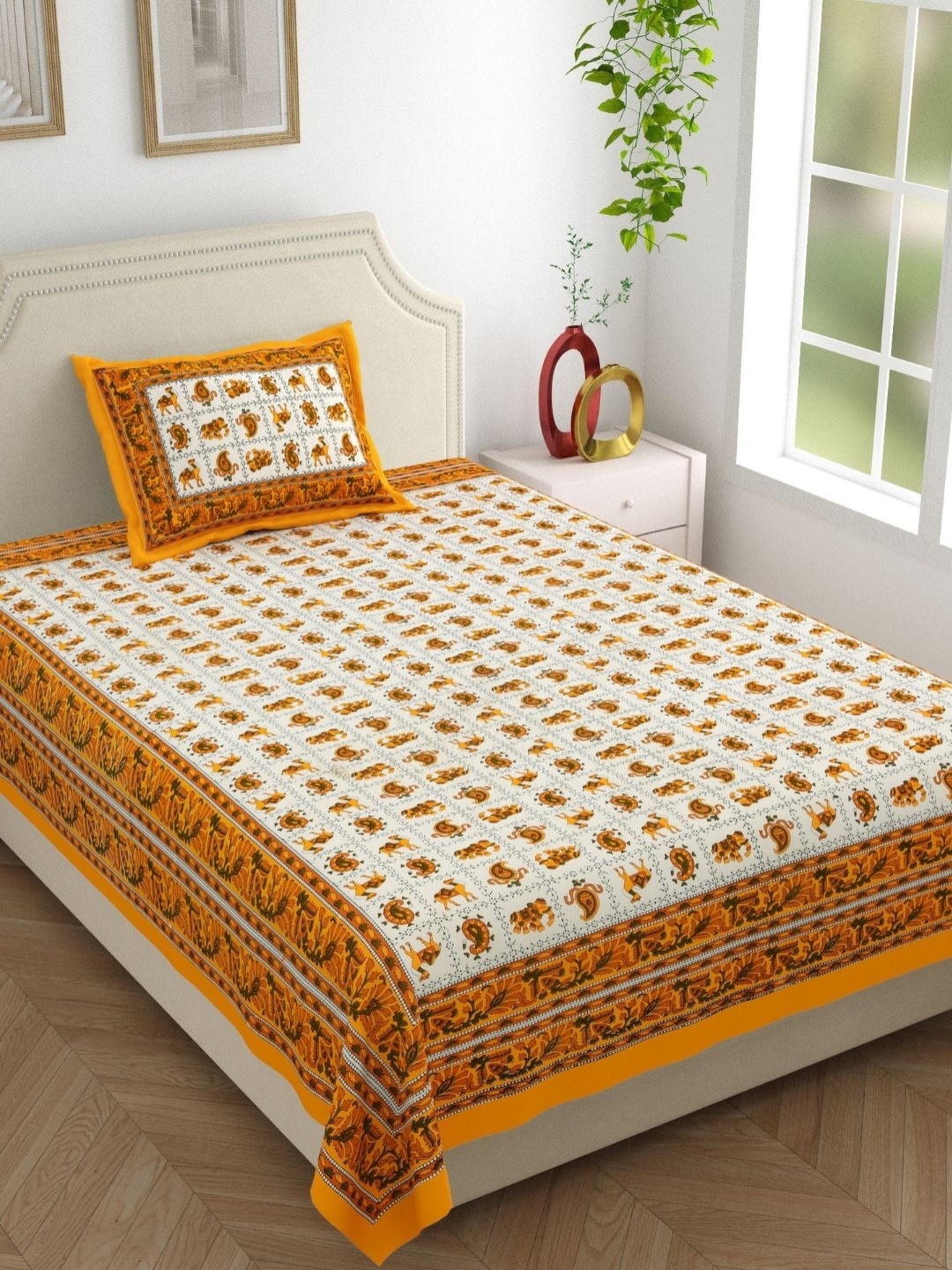 The Craft Monk Beige Ethnic Motifs Pure Cotton 210 TC Single Bedsheet Set 2.28 m x 1.52 m, Yellow
The Craft Monk Beige Ethnic Motifs Pure Cotton 210 TC Single Bedsheet Set 2.28 m x 1.52 m, Yellow