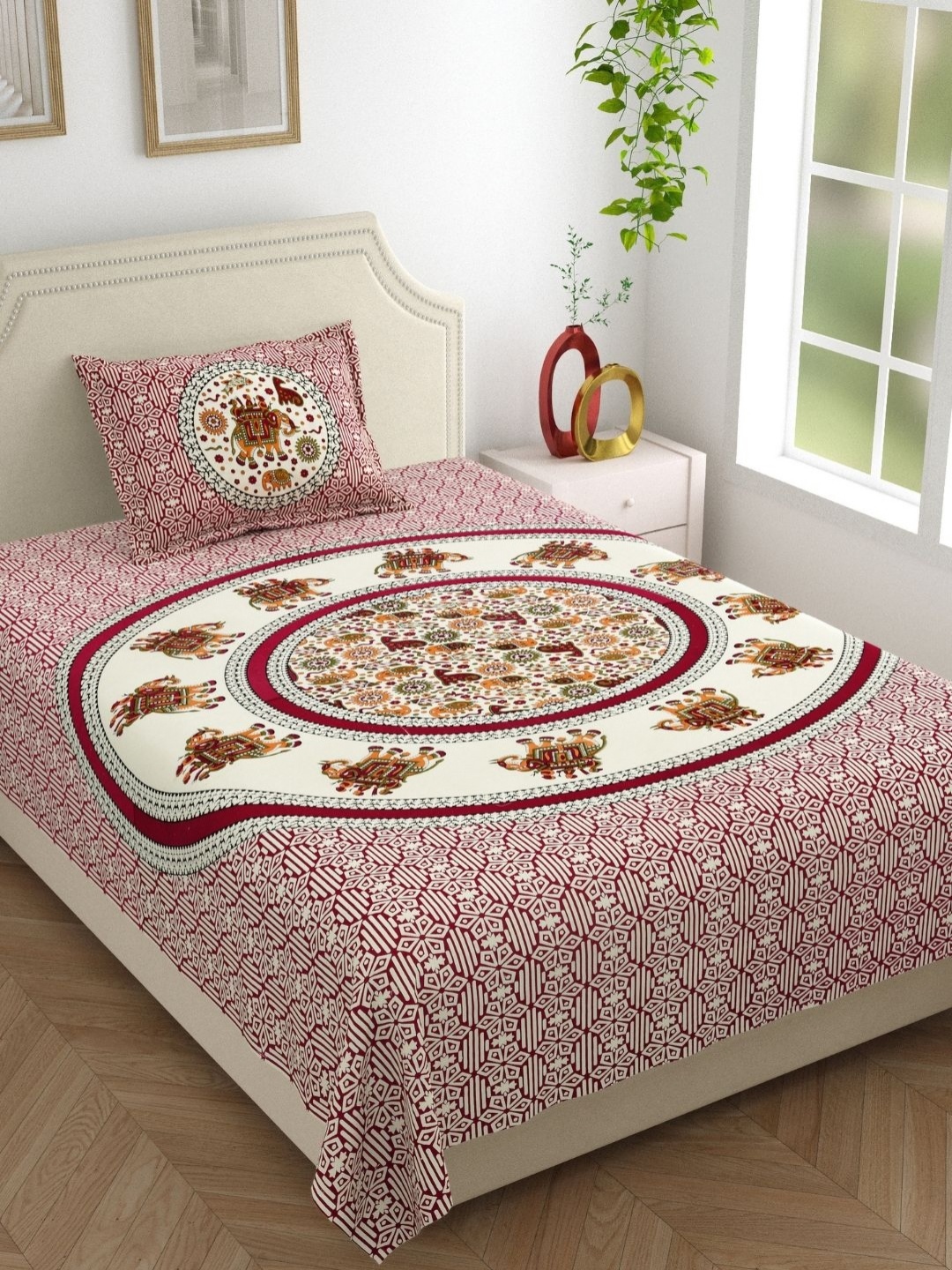 The Craft Monk Maroon & White Printed Pure Cotton 210TC Single Bedsheet Set-2.28m x 1.52m
The Craft Monk Maroon & White Printed Pure Cotton 210TC Single Bedsheet Set-2.28m x 1.52m