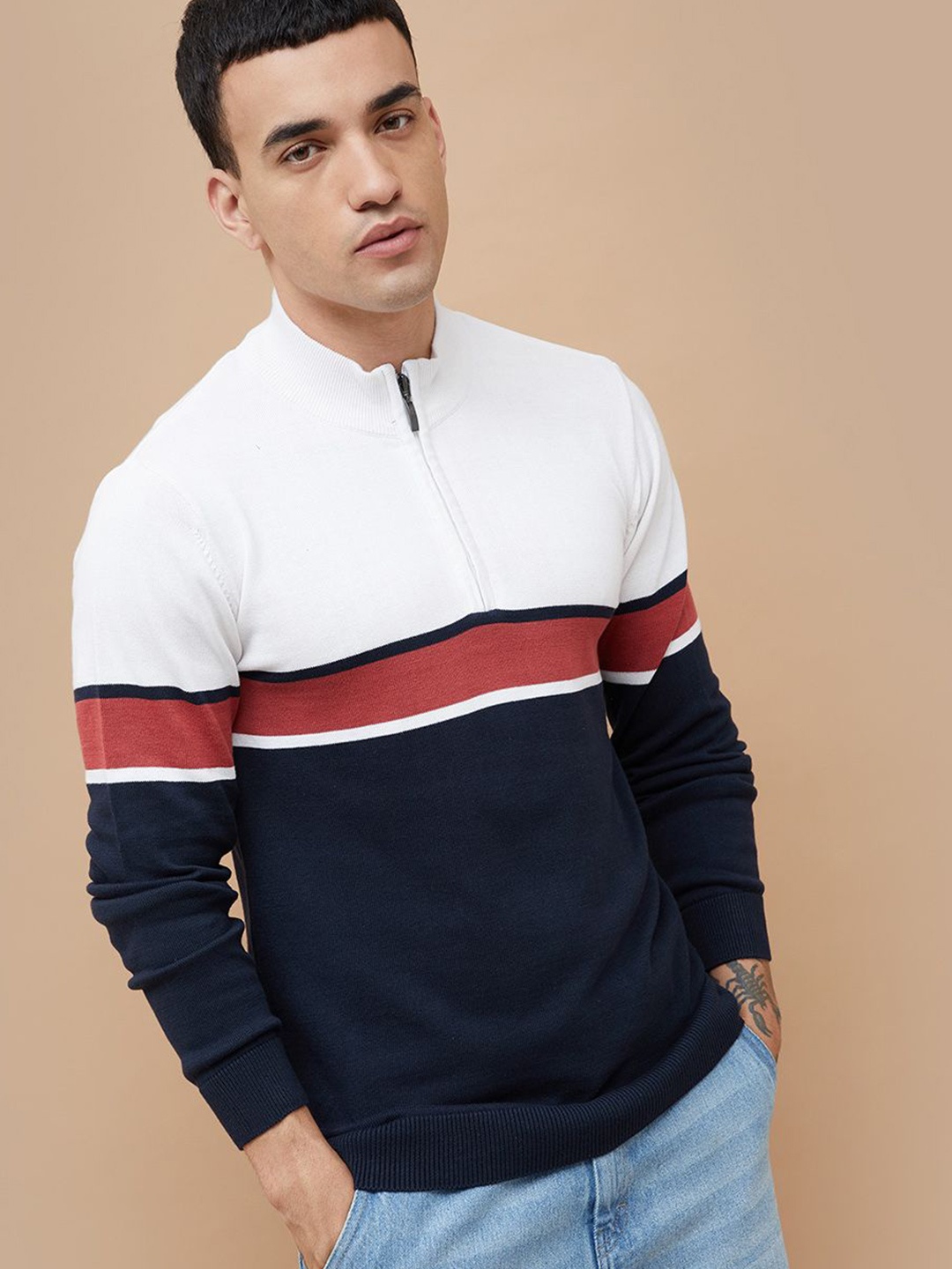 Fame Forever by Lifestyle Men Colourblocked Mock Collar Pullover Ribbed Sweatshirt, White
Fame Forever by Lifestyle Men Colourblocked Mock Collar Pullover Ribbed Sweatshirt, White