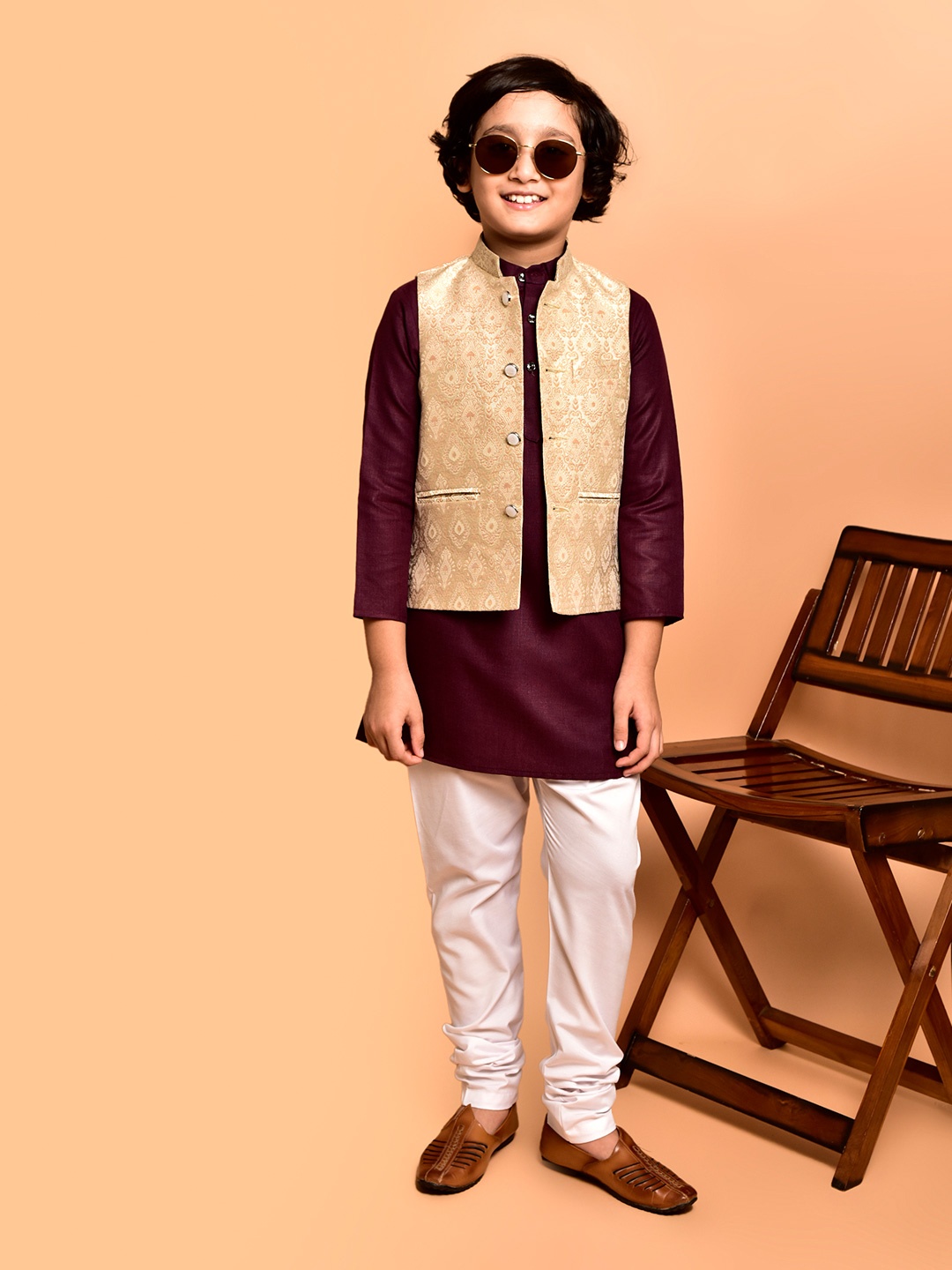 PRINTCULTR Boys Three-Quarter Sleeves Straight Kurta With Churidar With Nehru Jacket, Brown
PRINTCULTR Boys Three-Quarter Sleeves Straight Kurta With Churidar With Nehru Jacket, Brown