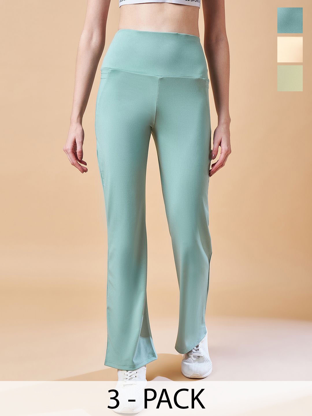 COLOR CAPITAL Women's Pack Of 3 High Rise Antimicrobial Flared Gym Tights, Sea green
COLOR CAPITAL Women's Pack Of 3 High Rise Antimicrobial Flared Gym Tights, Sea green