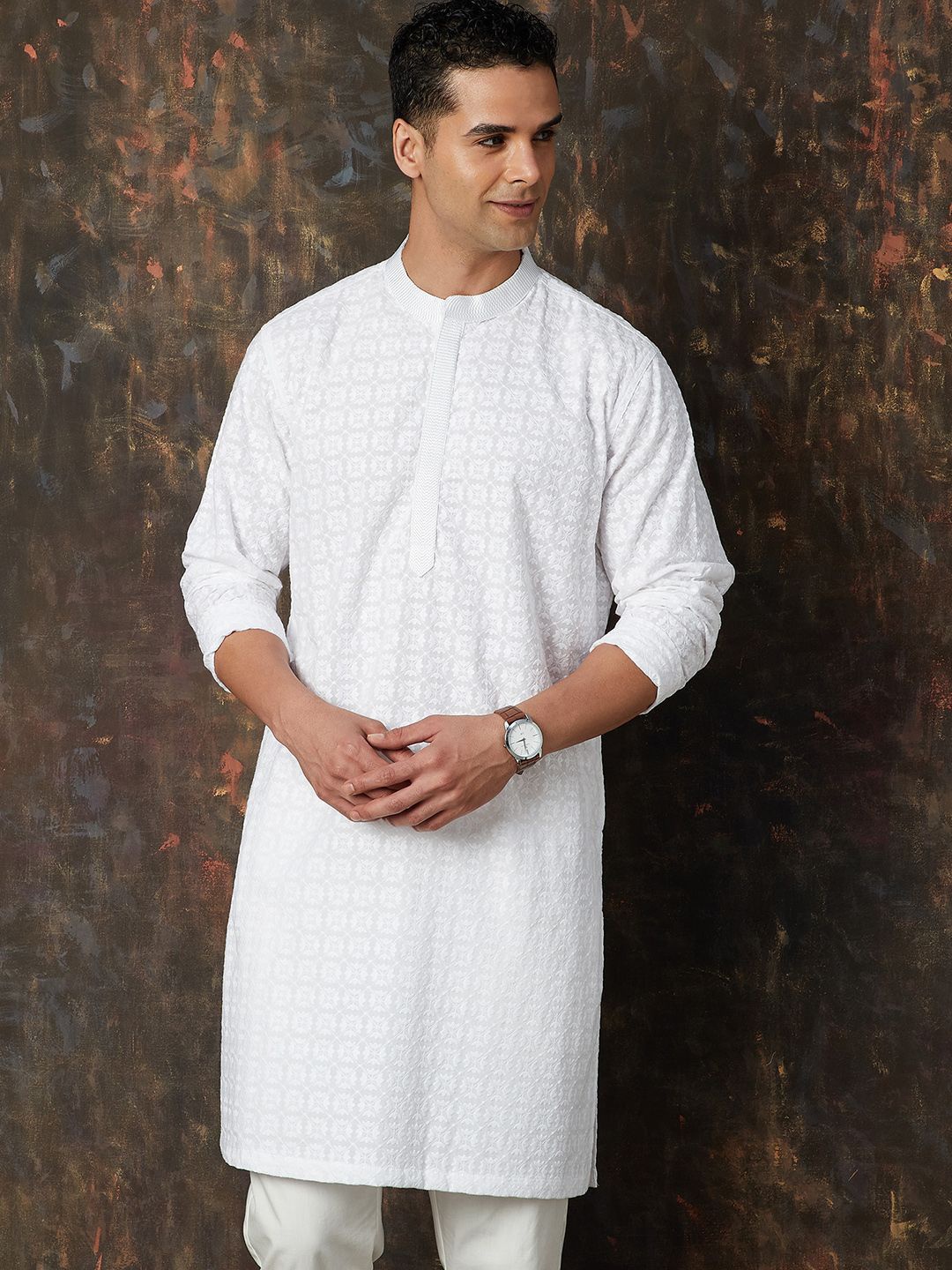 Melange by Lifestyle Floral Embroidered Mandarin Collar Cotton Straight Kurta, White
Melange by Lifestyle Floral Embroidered Mandarin Collar Cotton Straight Kurta, White