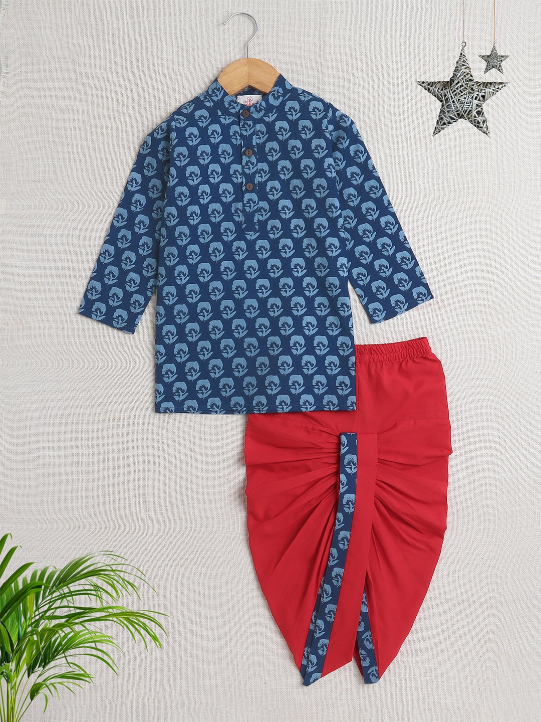 The Magic Wand Boys Floral Printed Band Collar Regular Pure Cotton Kurta With Dhoti Pant, Navy blue
The Magic Wand Boys Floral Printed Band Collar Regular Pure Cotton Kurta With Dhoti Pant, Navy blue