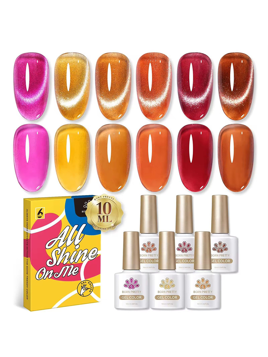 BORN PRETTY Set Of 6 Amber Crystal Nail Gel Polish - 10 ml-Shade- AC01-AC06-AC01-AC07, Pink 
BORN PRETTY Set Of 6 Amber Crystal Nail Gel Polish - 10 ml-Shade- AC01-AC06-AC01-AC07, Pink