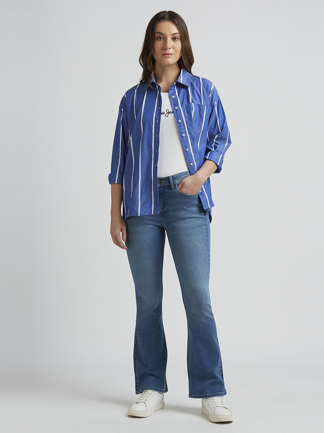 Pepe Jeans Women Spread Collar Vertical Striped Cotton Oversized Casual Shirt, Blue
Pepe Jeans Women Spread Collar Vertical Striped Cotton Oversized Casual Shirt, Blue