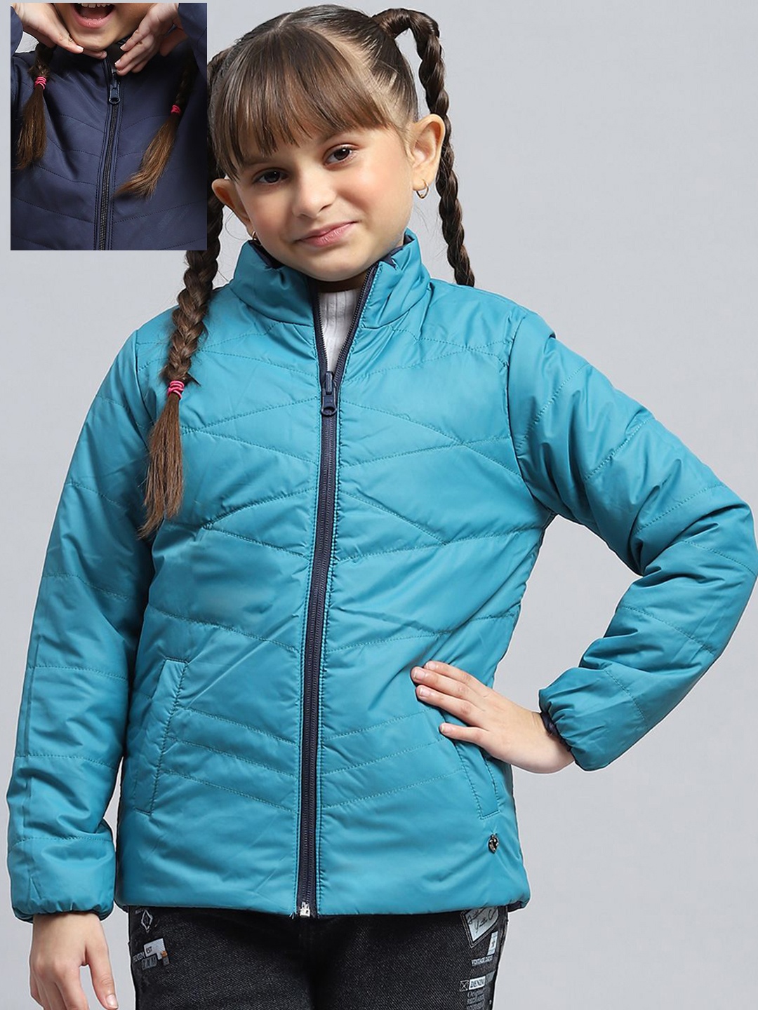 Monte Carlo Girls Mock Collar Solid Casual Padded Reversible Jacket, Navy blue
Monte Carlo Girls Mock Collar Solid Casual Padded Reversible Jacket, Navy blue