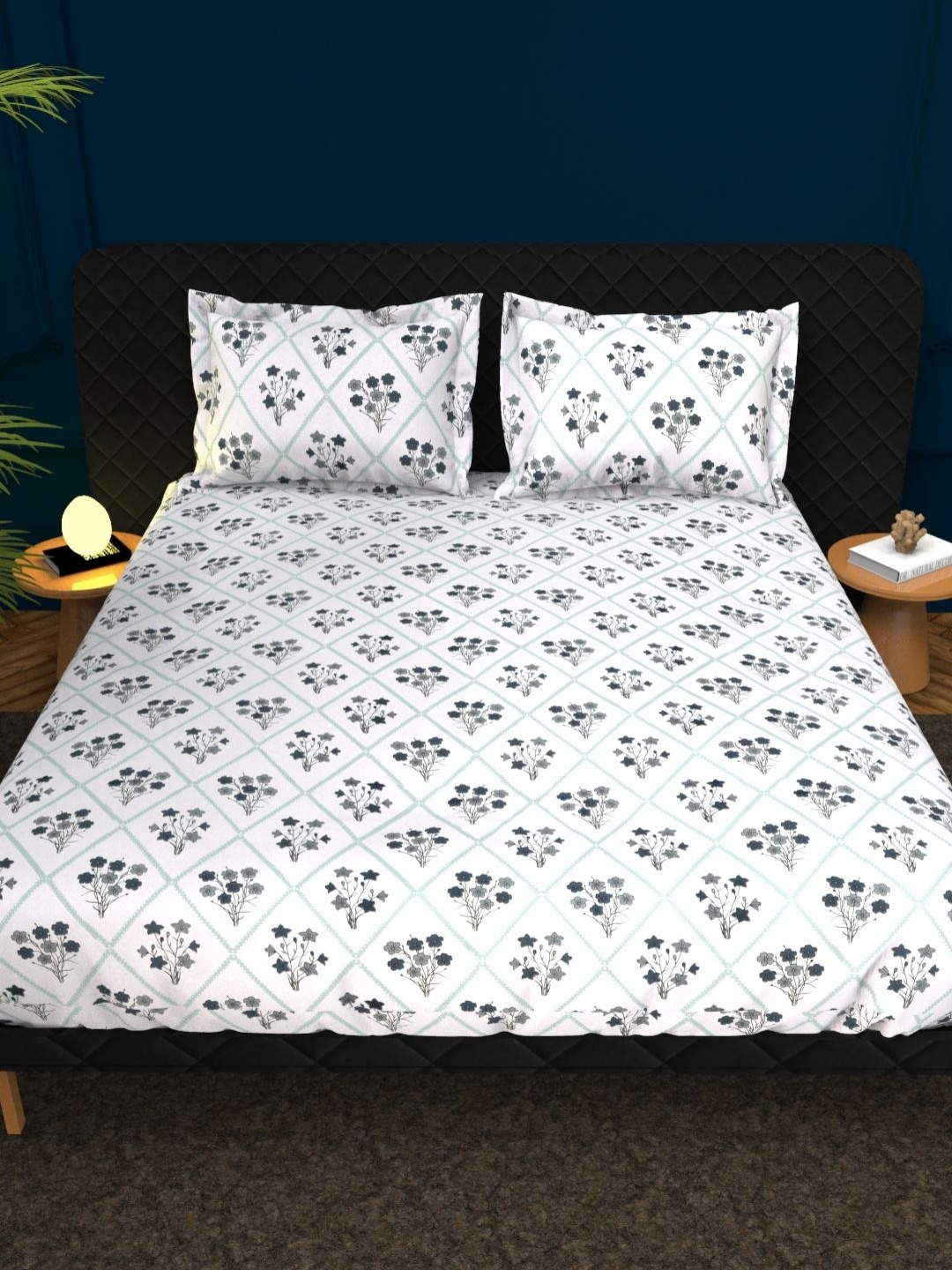 THE WHITE MOSS White & Green Floral Cotton 210 TC King Bedsheet Set 2.75 m x 2.75 m
THE WHITE MOSS White & Green Floral Cotton 210 TC King Bedsheet Set 2.75 m x 2.75 m