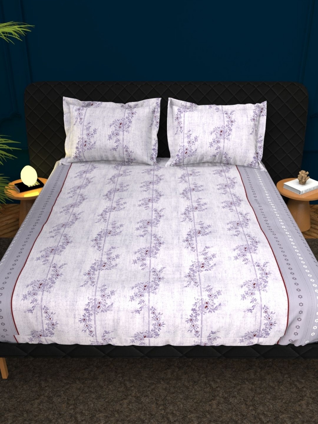 THE WHITE MOSS White & Purple Floral Printed Cotton 210 TC King Bedsheet Set 2.75 x 2.75 m
THE WHITE MOSS White & Purple Floral Printed Cotton 210 TC King Bedsheet Set 2.75 x 2.75 m