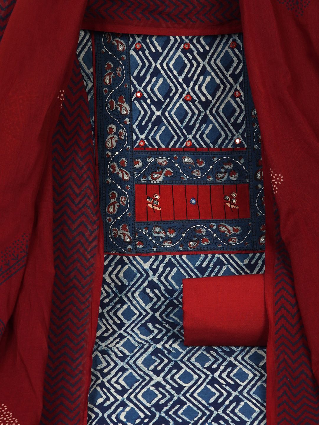 KAMI KUBI Geometric Printed Mirror Work Pure Cotton Unstitched Dress Material, Blue
KAMI KUBI Geometric Printed Mirror Work Pure Cotton Unstitched Dress Material, Blue