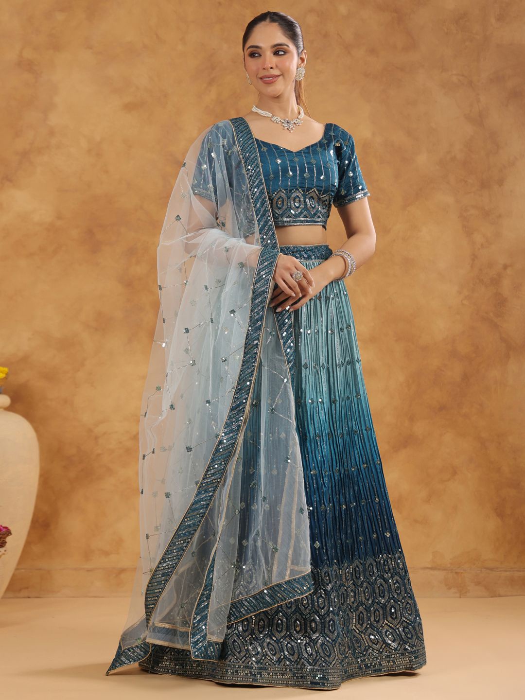 Janasya Embroidered Sequinned Semi-Stitched Lehenga & Unstitched Blouse With Dupatta, Teal
Janasya Embroidered Sequinned Semi-Stitched Lehenga & Unstitched Blouse With Dupatta, Teal