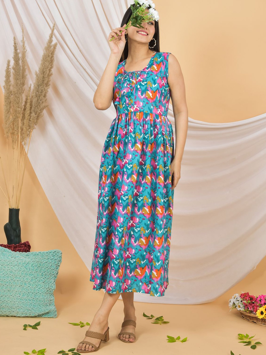 JAHIDA COMFORT WITH STYLE Women Abstract Print Fit & Flare Pure Cotton Maxi Dress, Blue
JAHIDA COMFORT WITH STYLE Women Abstract Print Fit & Flare Pure Cotton Maxi Dress, Blue