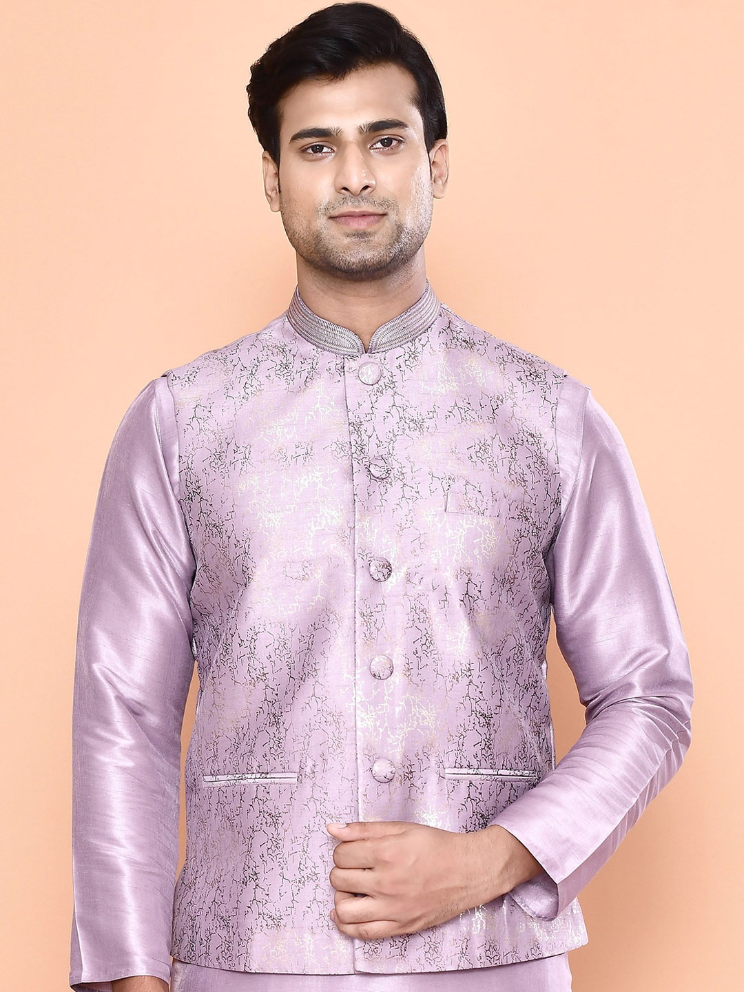 MAAHI FABS Mandarin Collar Straight Kurta with Pyjamas & Abstract UV Printed Nehru Jacket, Purple
MAAHI FABS Mandarin Collar Straight Kurta with Pyjamas & Abstract UV Printed Nehru Jacket, Purple