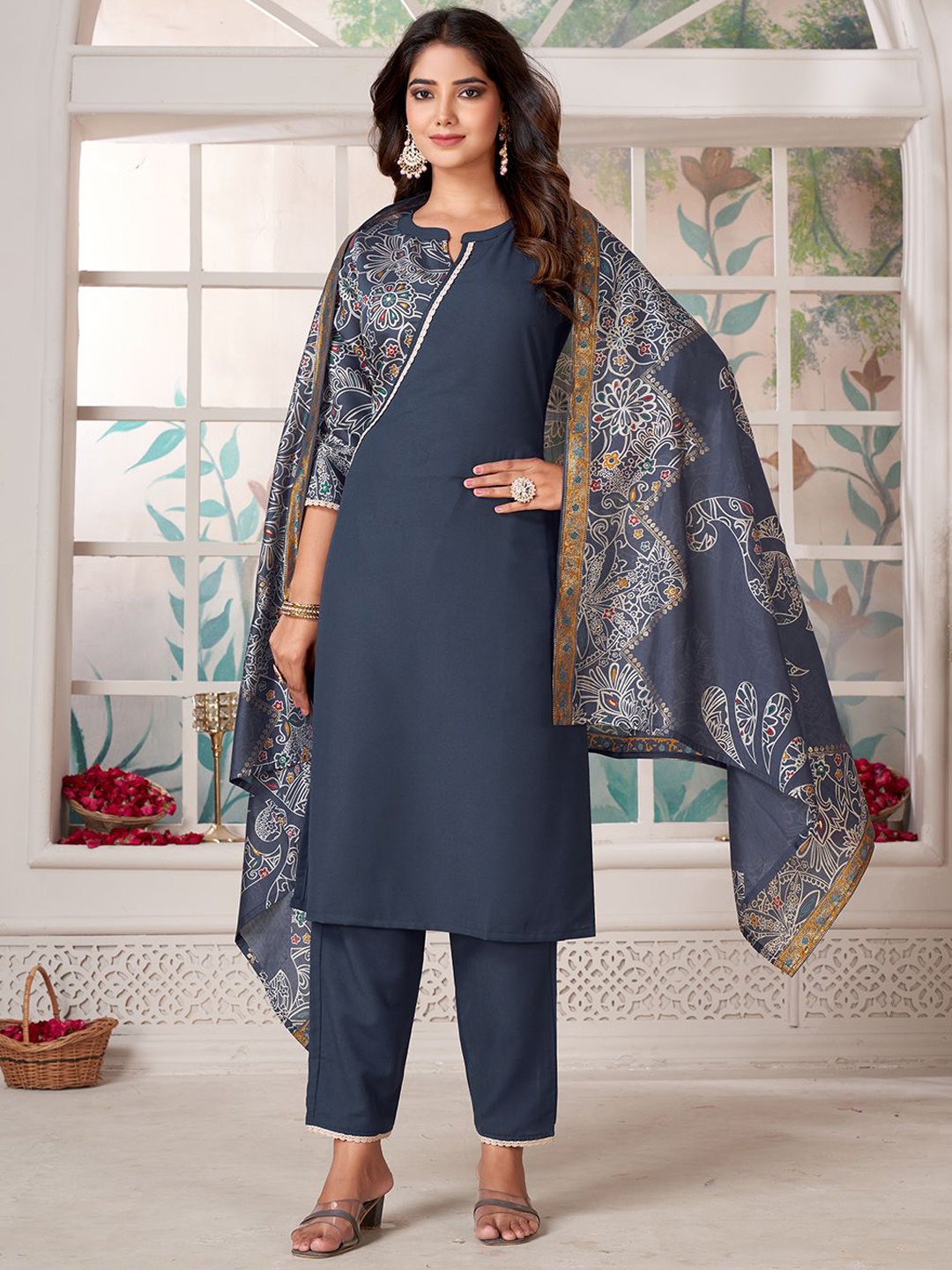 KALINI Ethnic Motifs Printed Notch Neck Straight Kurta with Palazzos & Dupatta, Grey
KALINI Ethnic Motifs Printed Notch Neck Straight Kurta with Palazzos & Dupatta, Grey