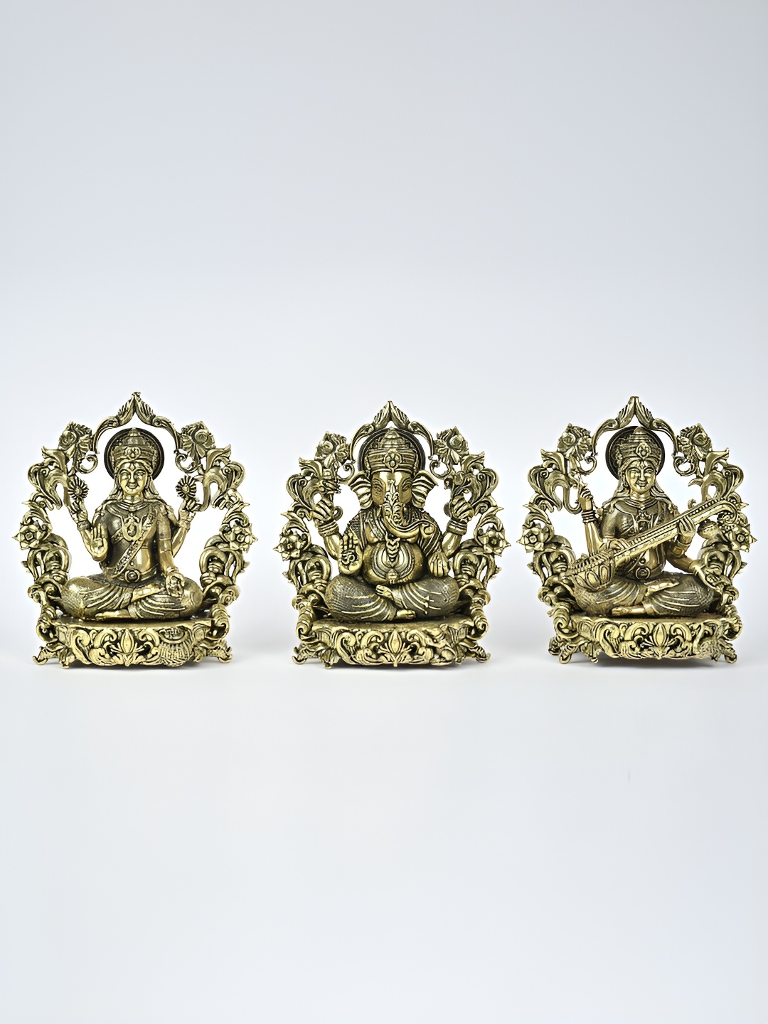 Exotic India Small Superfine Lakshmi Ganesha Saraswati Brass Statues and Floral Prabhavali, Gold
Exotic India Small Superfine Lakshmi Ganesha Saraswati Brass Statues and Floral Prabhavali, Gold