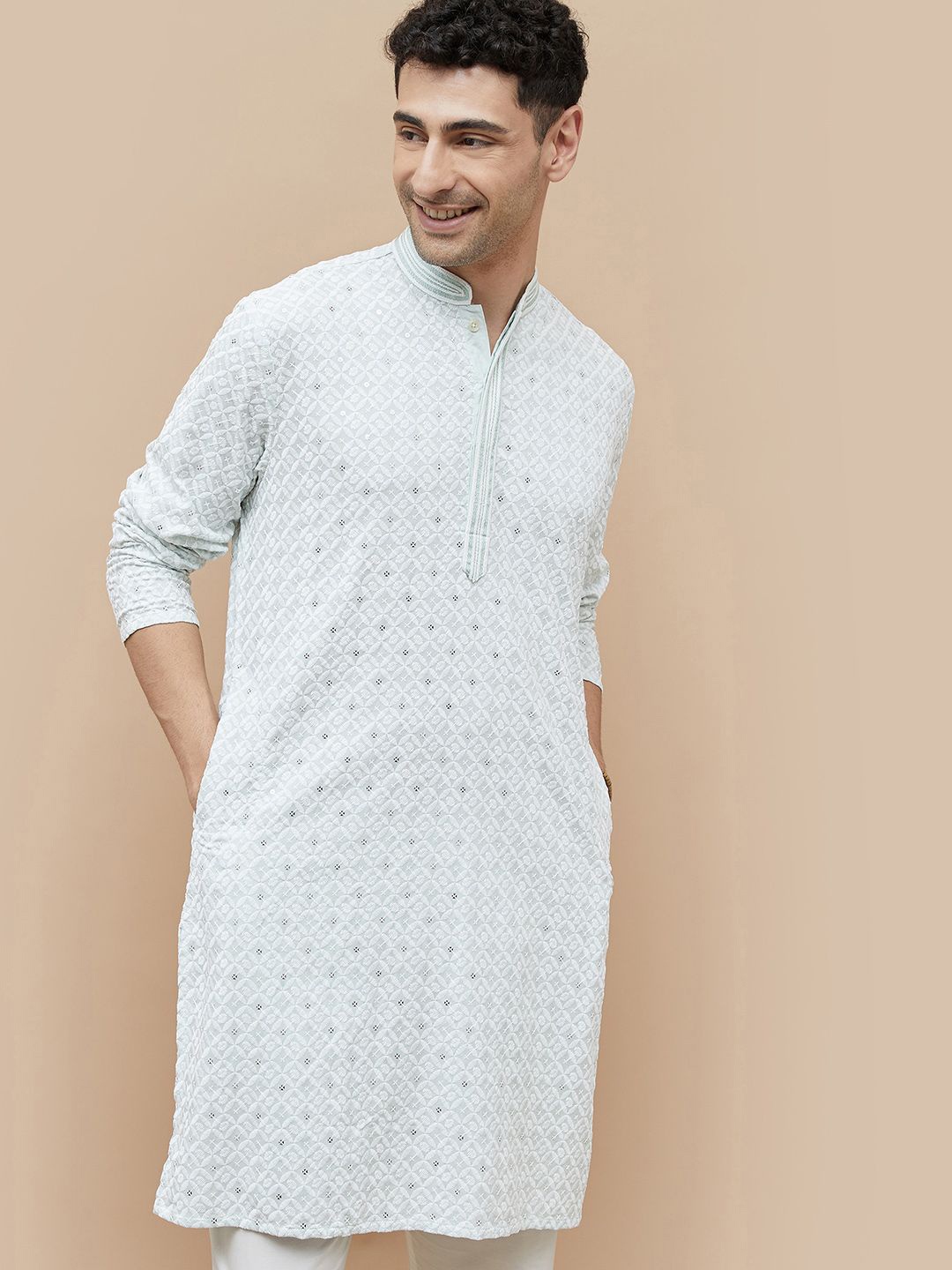 Melange by Lifestyle Geometric Embroidered Sequinned Mandarin Collar Straight Kurta, Blue
Melange by Lifestyle Geometric Embroidered Sequinned Mandarin Collar Straight Kurta, Blue