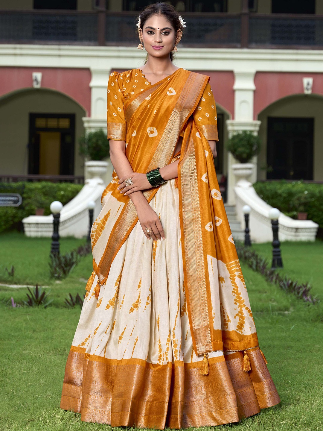 LOOKNBOOK ART Printed Ready to Wear Lehenga & Unstitched Blouse With Dupatta, Mustard
LOOKNBOOK ART Printed Ready to Wear Lehenga & Unstitched Blouse With Dupatta, Mustard
