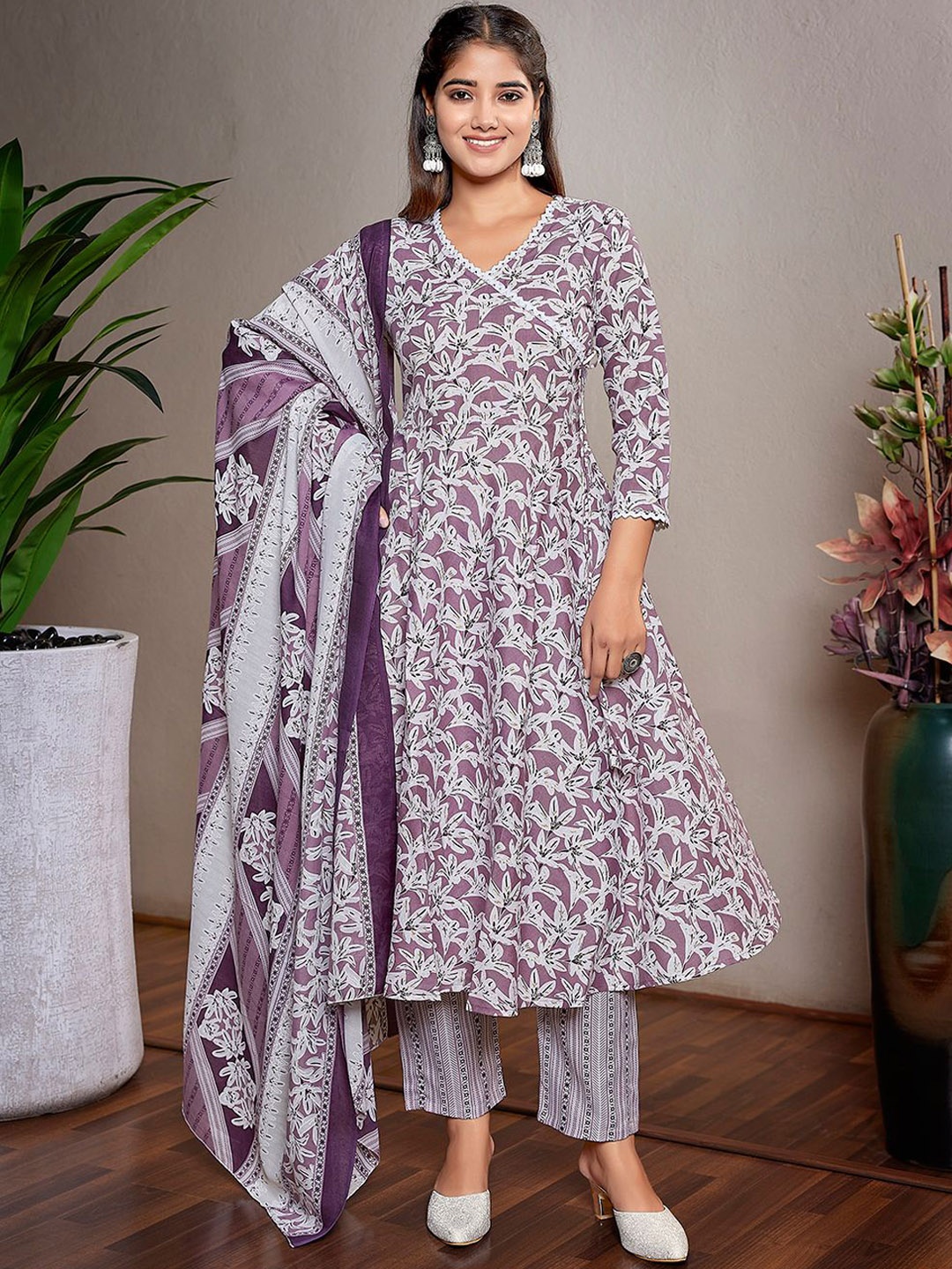 Royal Export Floral Printed V-Neck Angrakha Anarkali Kurta With Trouser & Dupatta, Purple
Royal Export Floral Printed V-Neck Angrakha Anarkali Kurta With Trouser & Dupatta, Purple