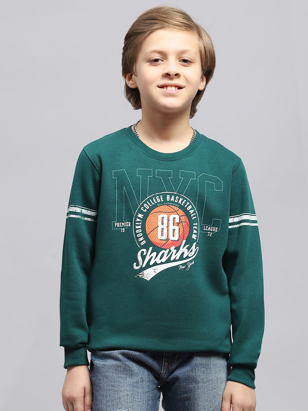 Monte Carlo Boys Printed Cotton Pullover Sweatshirt, Green 
Monte Carlo Boys Printed Cotton Pullover Sweatshirt, Green