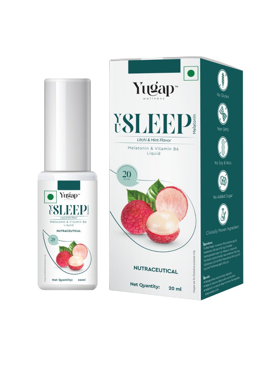 Yugap Wellness Litchi & Mint Flavor Yusleep Melatonin & Vitamin B6 Liquid Spray - 20ml, White
Yugap Wellness Litchi & Mint Flavor Yusleep Melatonin & Vitamin B6 Liquid Spray - 20ml, White