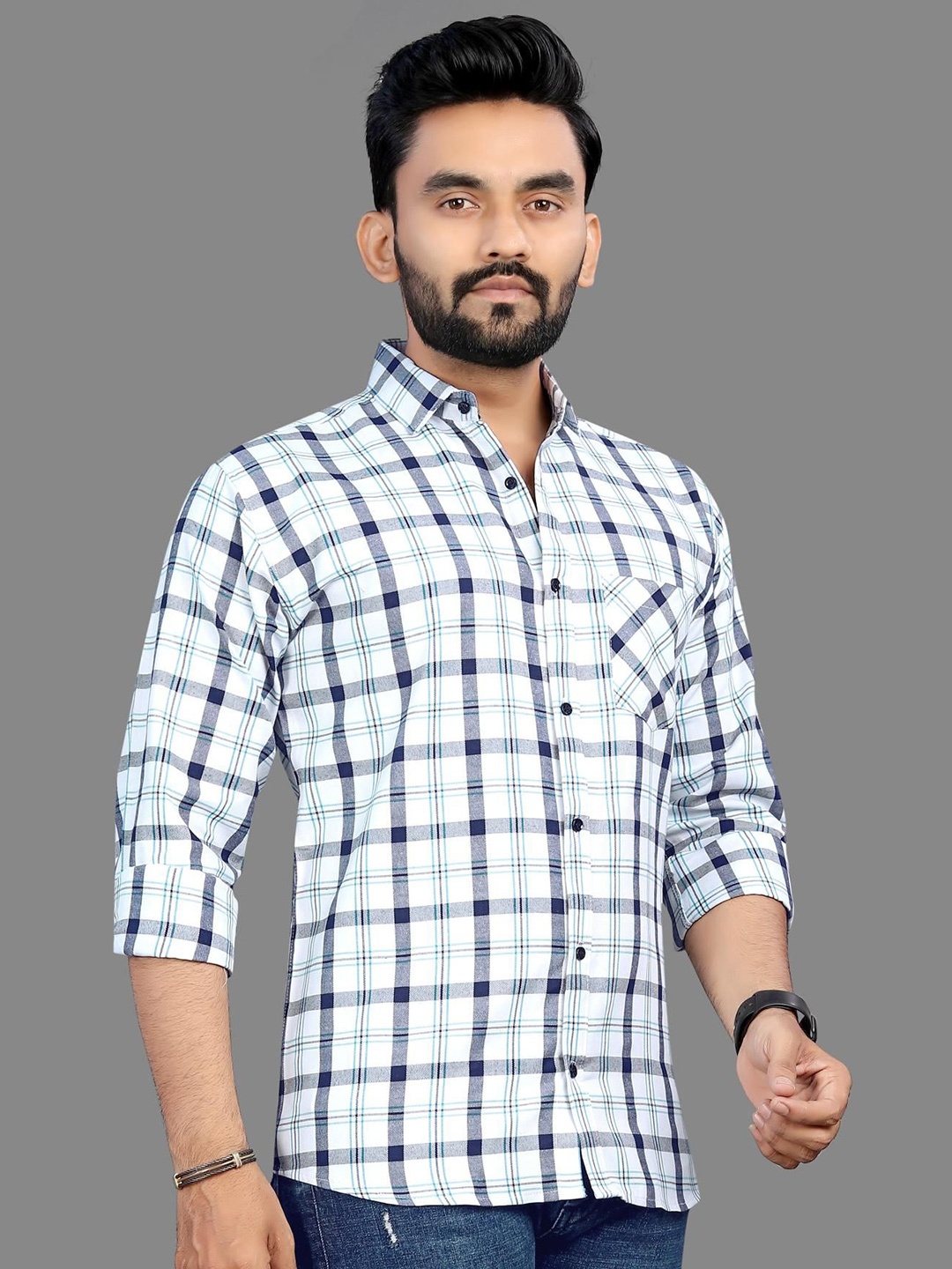 allan peter Men Classic Spread Collar Tartan Checked Cotton Casual Shirt, White
allan peter Men Classic Spread Collar Tartan Checked Cotton Casual Shirt, White