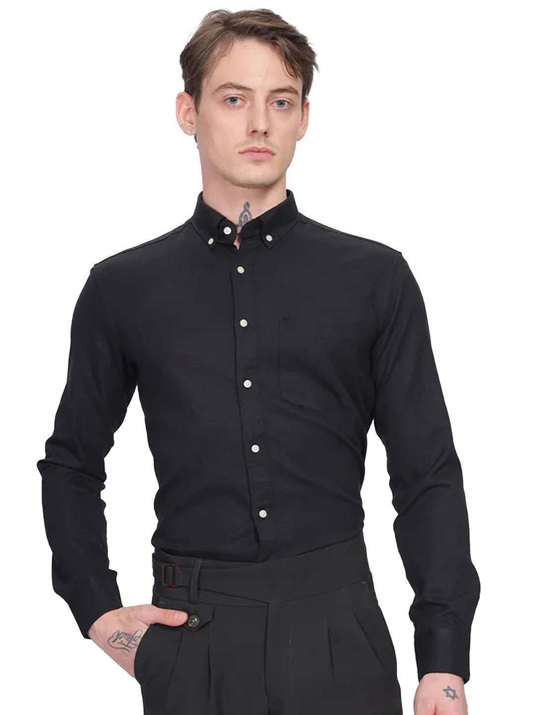 ilyzly Men Standard Button-Down Collar Solid Cotton Tailored Fit Semiformal Shirt, Black
ilyzly Men Standard Button-Down Collar Solid Cotton Tailored Fit Semiformal Shirt, Black