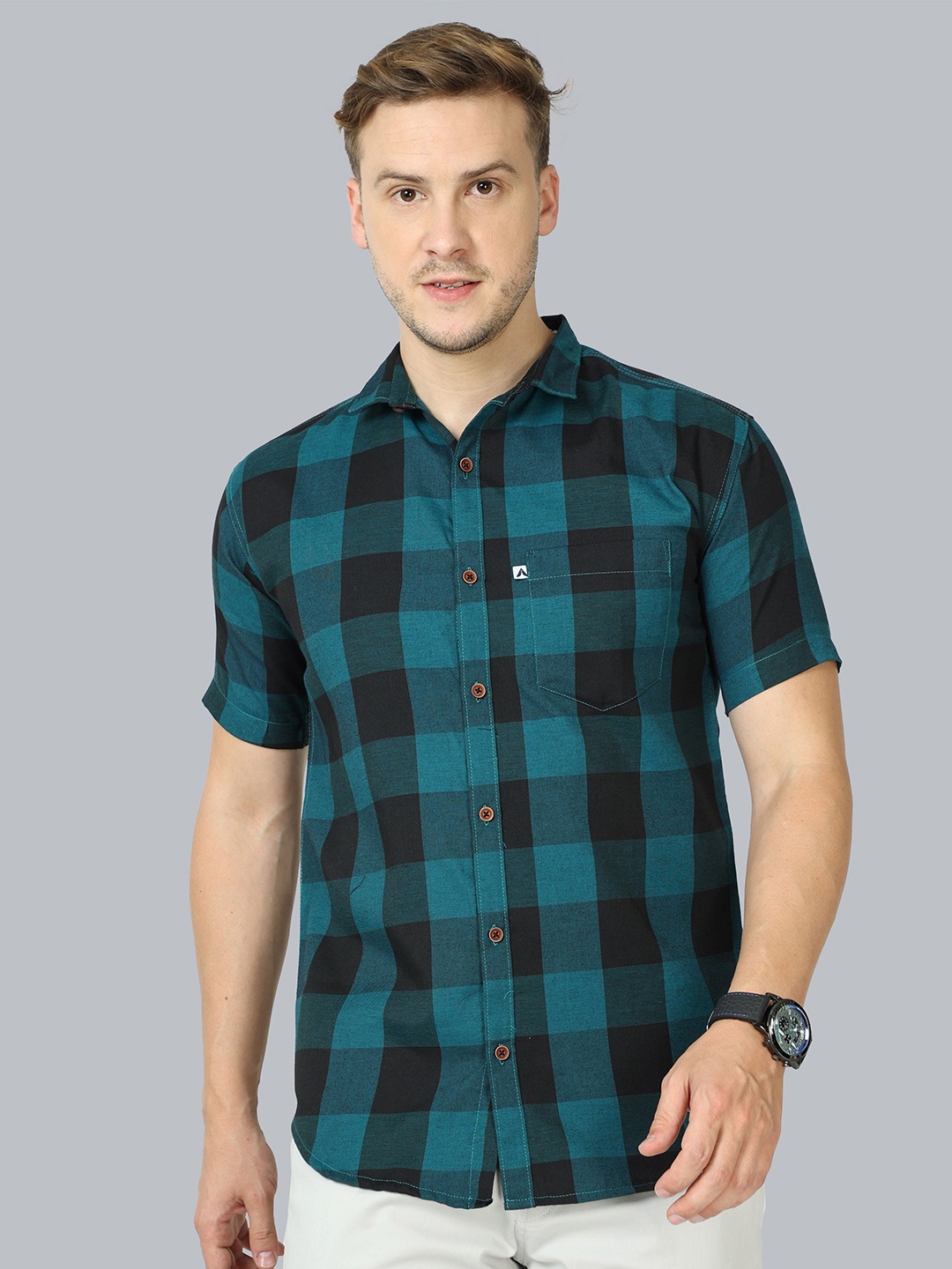 ALLWIN PAUL Men Classic Spread Collar Shepherd Checked Cotton Casual Shirt, Turquoise blue
ALLWIN PAUL Men Classic Spread Collar Shepherd Checked Cotton Casual Shirt, Turquoise blue