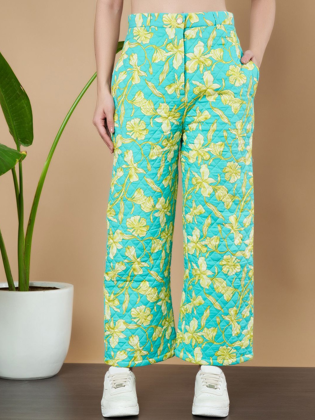 KALINI Women Floral Printed Relaxed Fit Cotton Quilted High-Rise Winter Trousers, Green
KALINI Women Floral Printed Relaxed Fit Cotton Quilted High-Rise Winter Trousers, Green