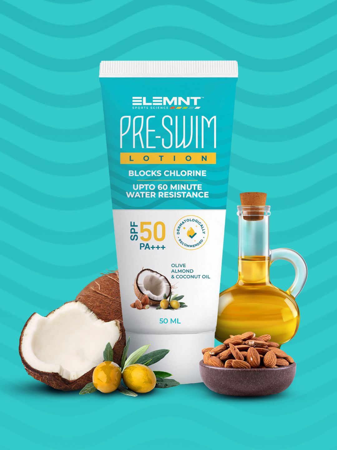 Elemnt Sports Science Pre-Swim Lotion SPF 50 With Coconut Oil Olive & Almond Oil - 50 ml, Transparent
Elemnt Sports Science Pre-Swim Lotion SPF 50 With Coconut Oil Olive & Almond Oil - 50 ml, Transparent