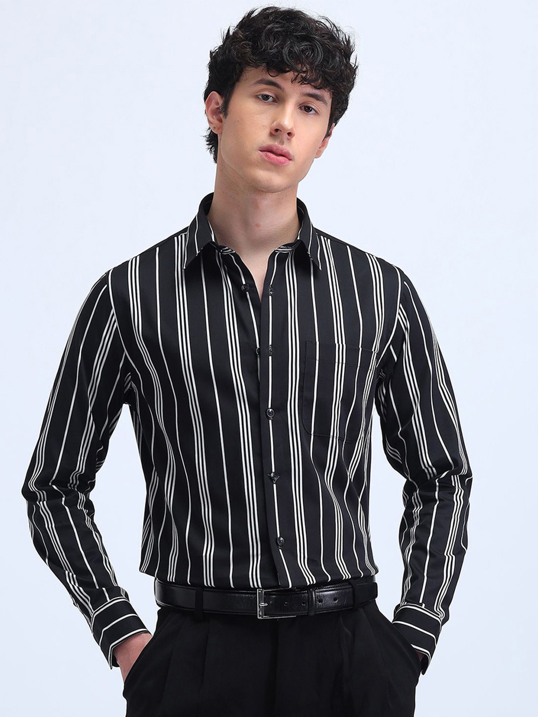 Flying Machine Men Manhattan Spread Collar Vertical Striped Cotton Slim Fit Formal Shirt, Black
Flying Machine Men Manhattan Spread Collar Vertical Striped Cotton Slim Fit Formal Shirt, Black