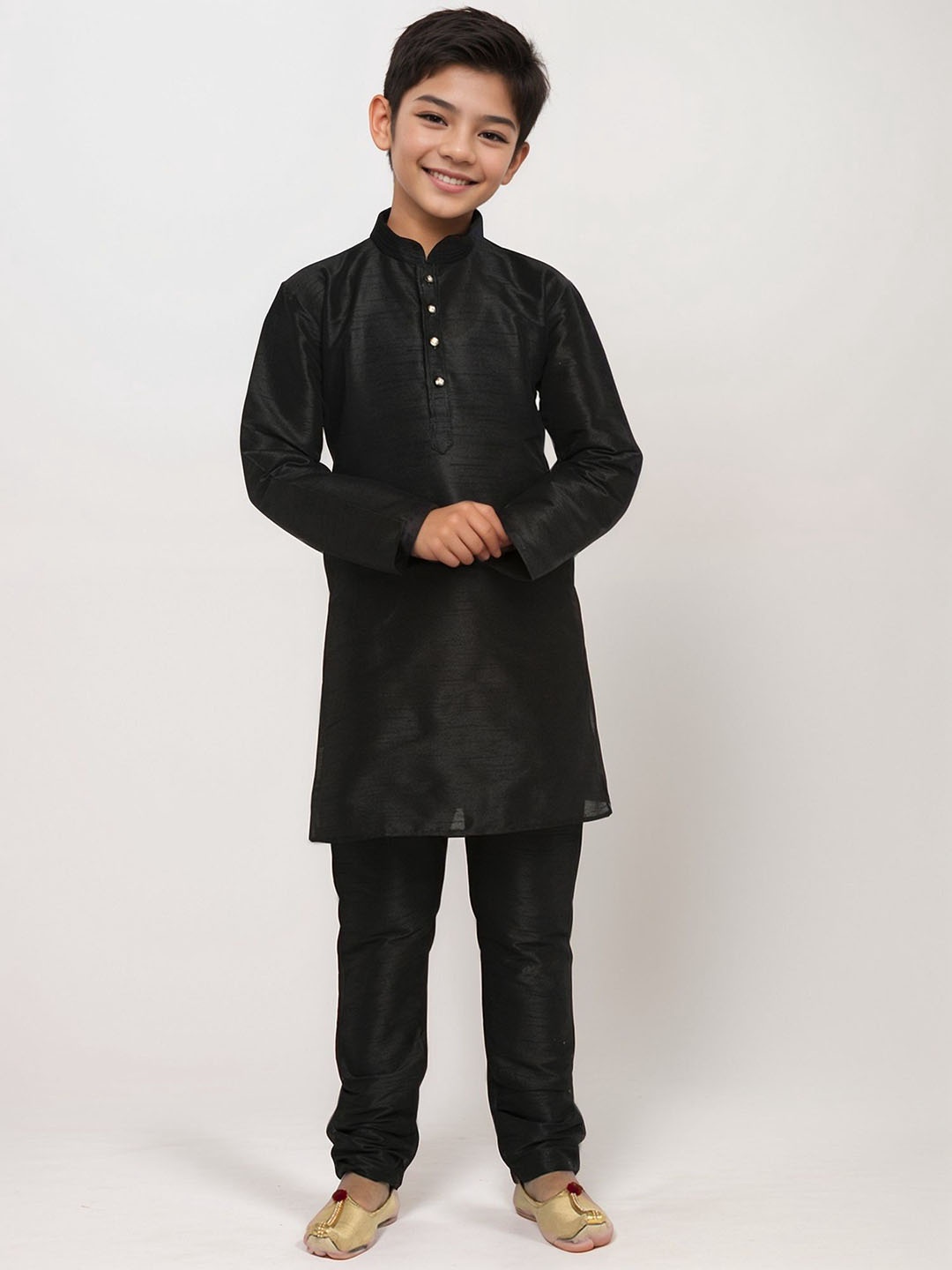 DEVOILER Boys Mandarin Collar Dupion Silk Straight Kurta With Churidar, Black
DEVOILER Boys Mandarin Collar Dupion Silk Straight Kurta With Churidar, Black