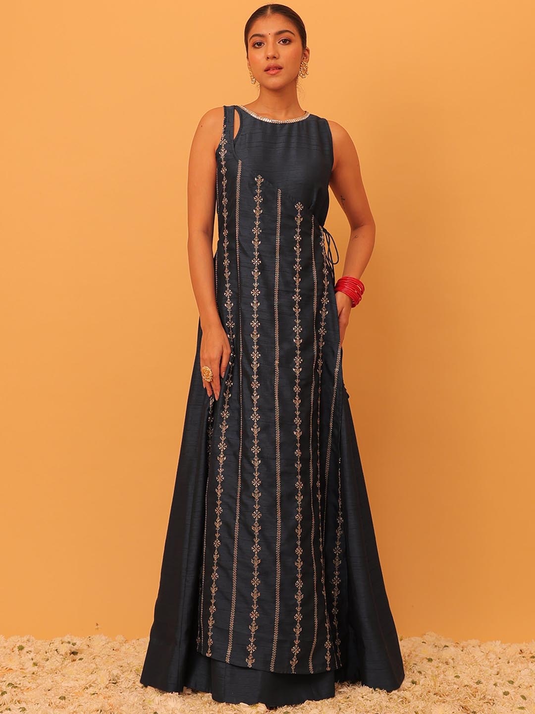 Alaya By Stage3 Ethnic Motifs Embroidered Round Neck A-Line Ethnic Dresses, Navy blue
Alaya By Stage3 Ethnic Motifs Embroidered Round Neck A-Line Ethnic Dresses, Navy blue